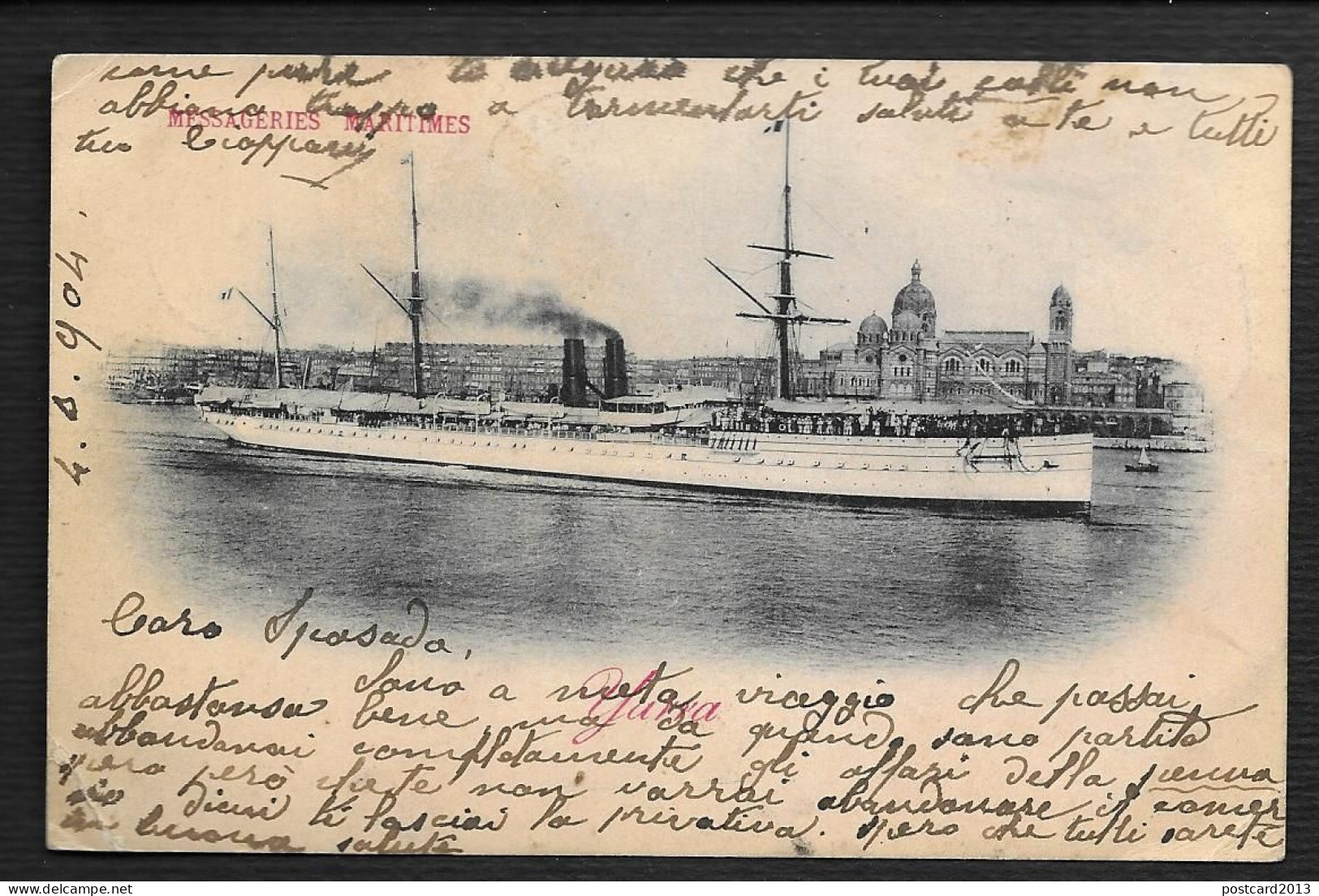 POSTCARD WITH VIEW OF MARSEILLE WITH S/S "YARRA" FOR SHANGHAI - CHINA, FRENCH OFFICE STAMP AND LOCAL SHANGHAI STAMP, 190 - Brieven En Documenten