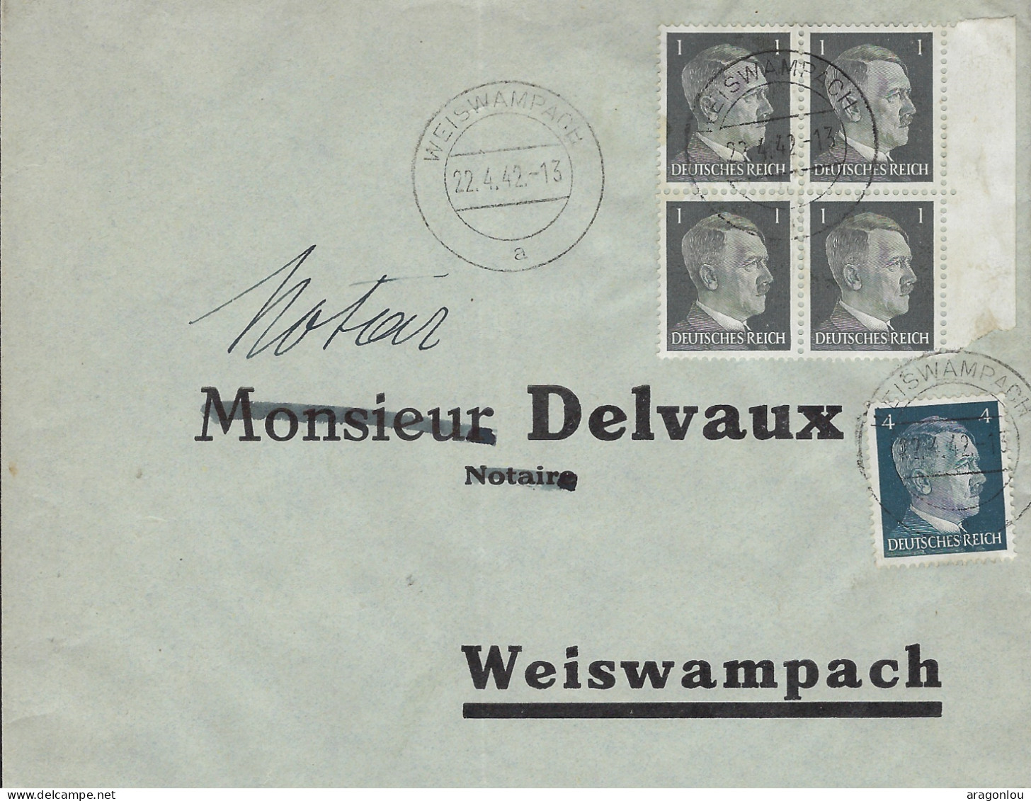 Luxembourg - Luxemburg - Lettre    1942   Occupation - Adressiert An  Notar Delvaux , Weiswampach - 1940-1944 Ocupación Alemana