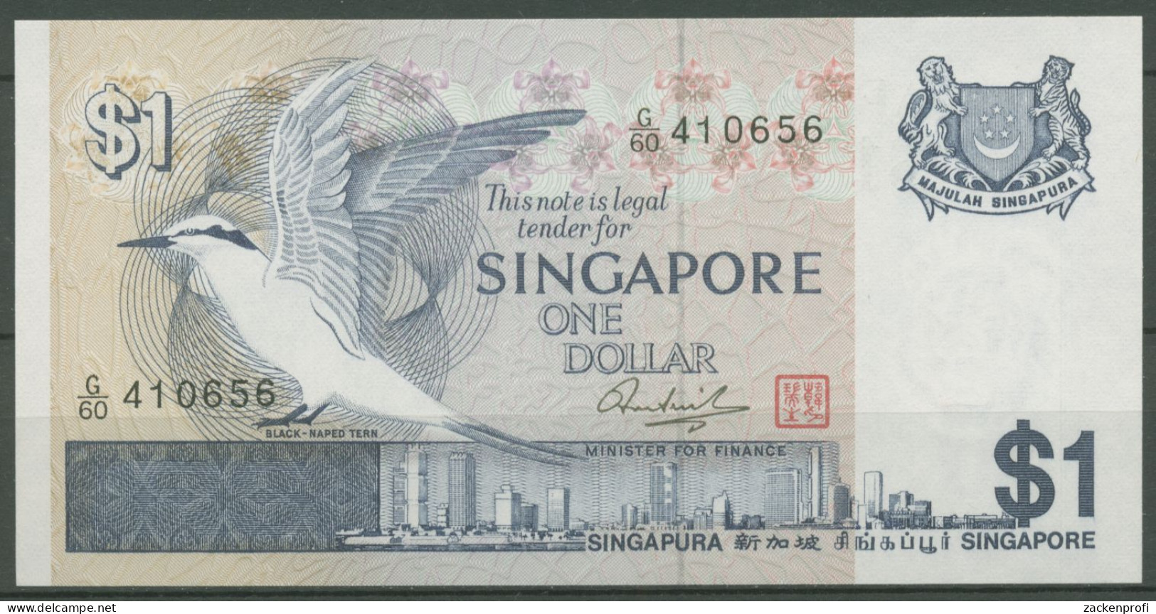 Singapur 1 Dollar 1976, Seeschwalbe, KM 9 Kassenfrisch (K627) - Singapour