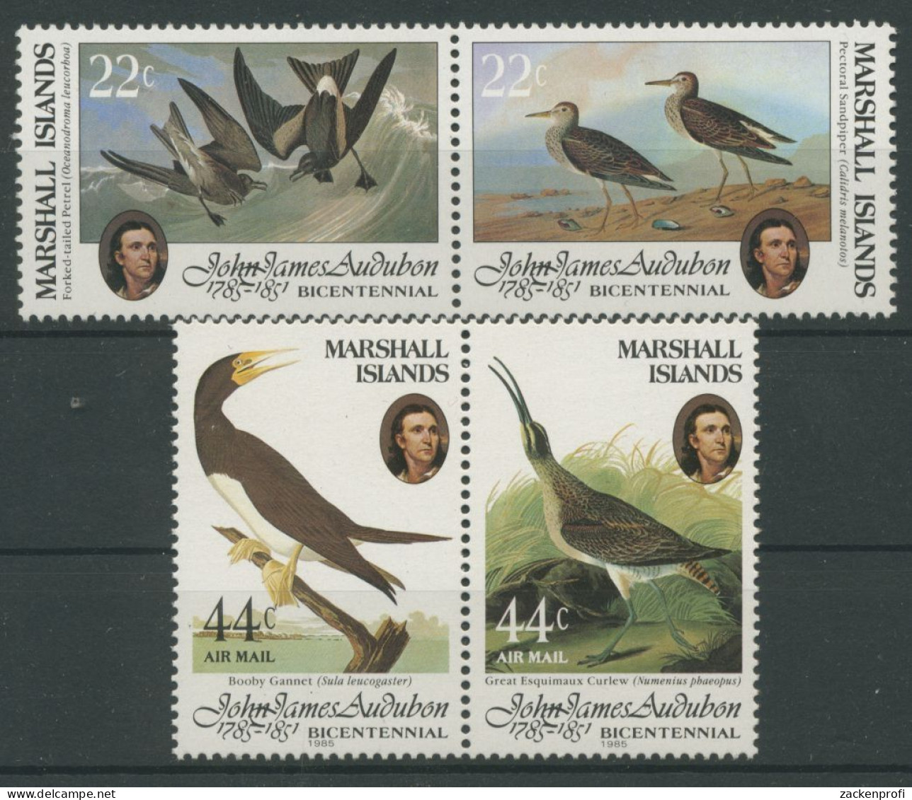 Marshall-Inseln 1985 John J. Audubon Vögel Tölpel Brachvogel 31/34 ZD Postfrisch - Marshall