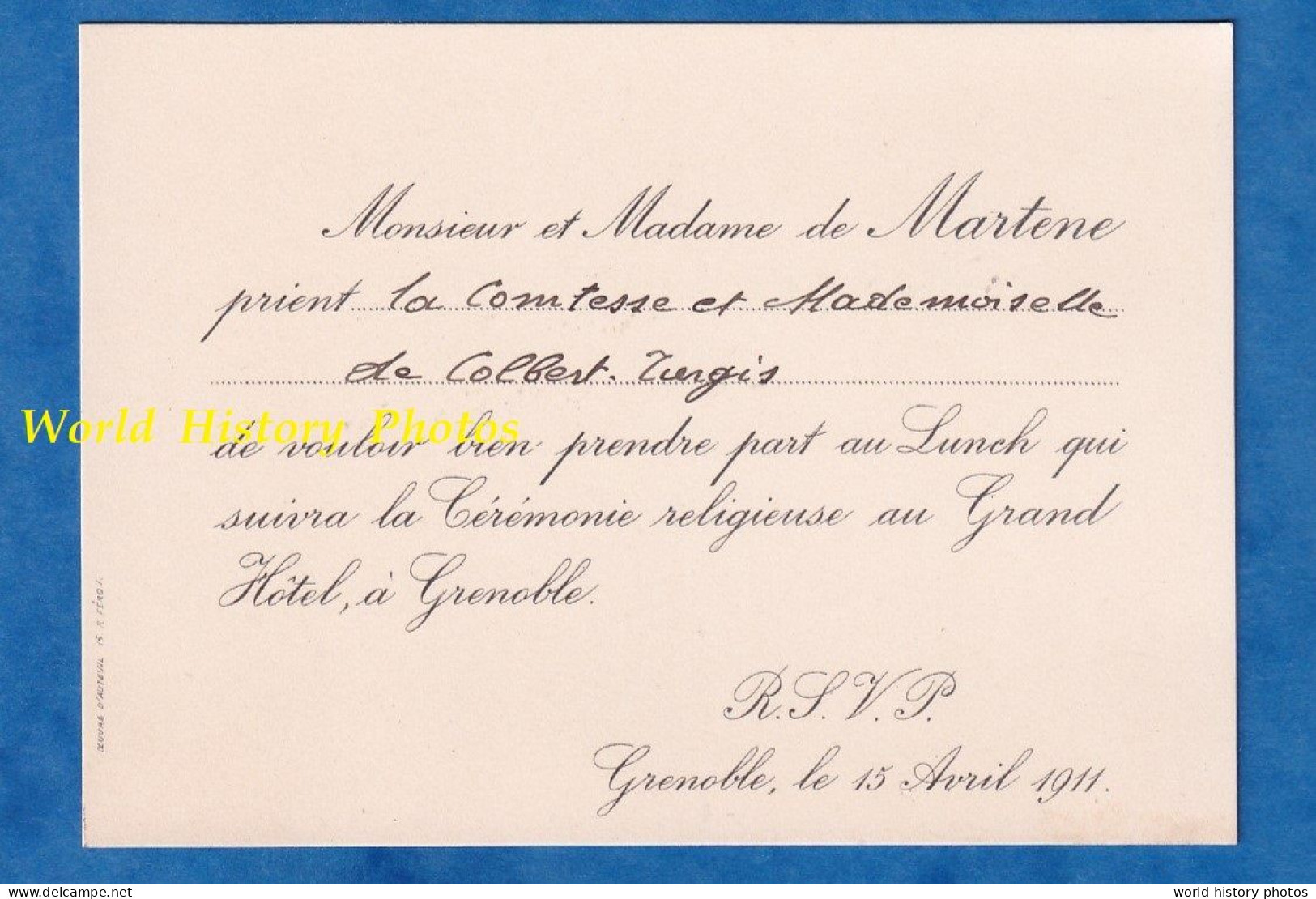 Carte Ancienne - GRENOBLE , 15 Avril 1911 - Invitation De La Comtesse DE COLBERT TURGIS Et Sa Fille Cérémonie Religieus - Autres & Non Classés