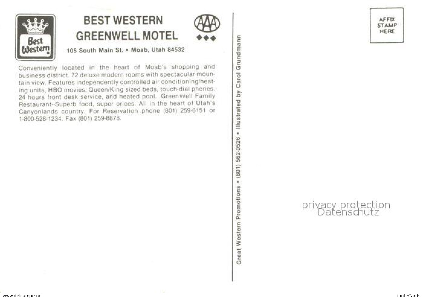 73653224 Moab Best Western Greenwell Motel Restaurant Lounge Kuenstlerkarte - Autres & Non Classés