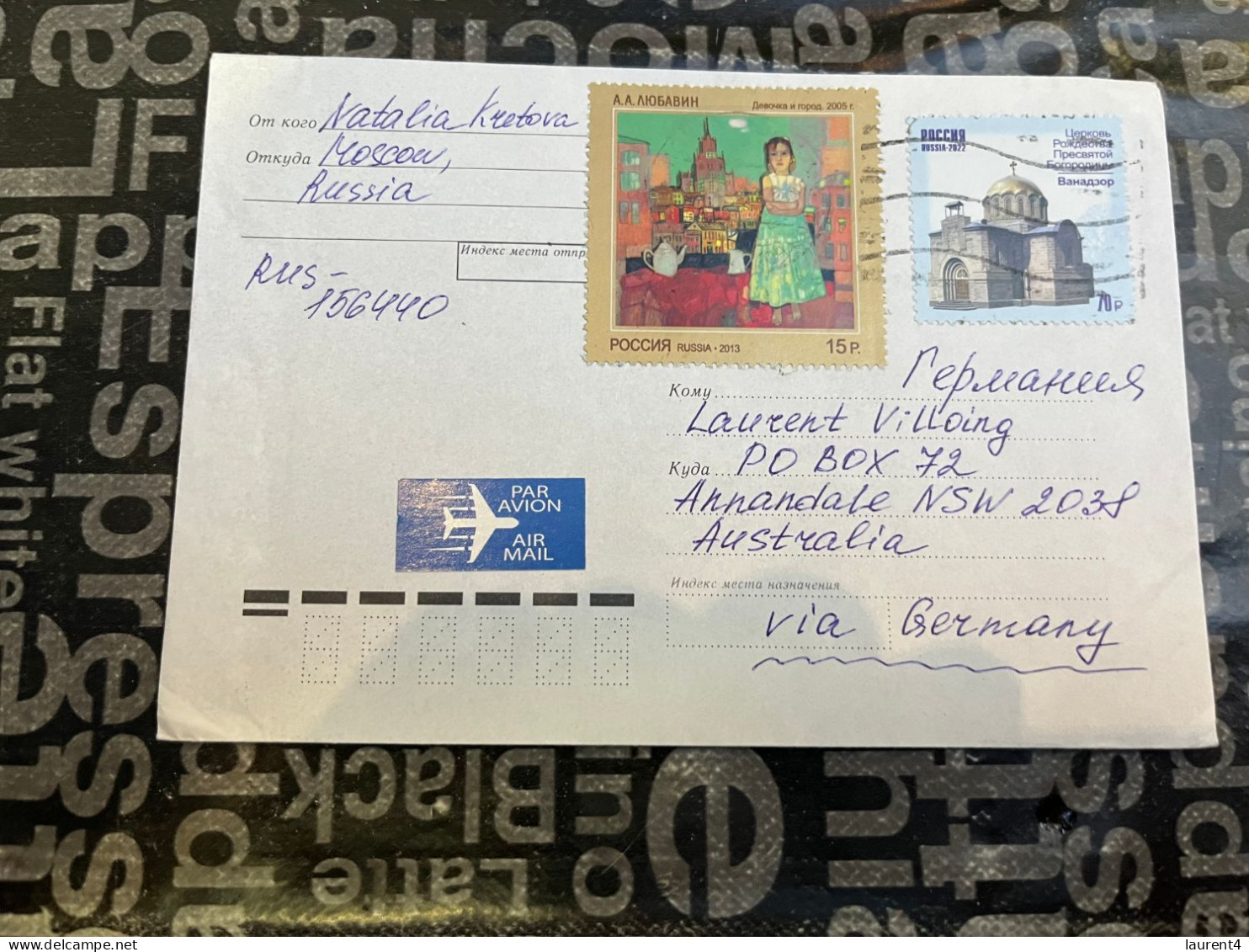 12-1-2024 (1X4) Letter Posted From Russia To Australia - Via Germany (during COVID-19) During Ukraine War (church Stamp) - Brieven En Documenten