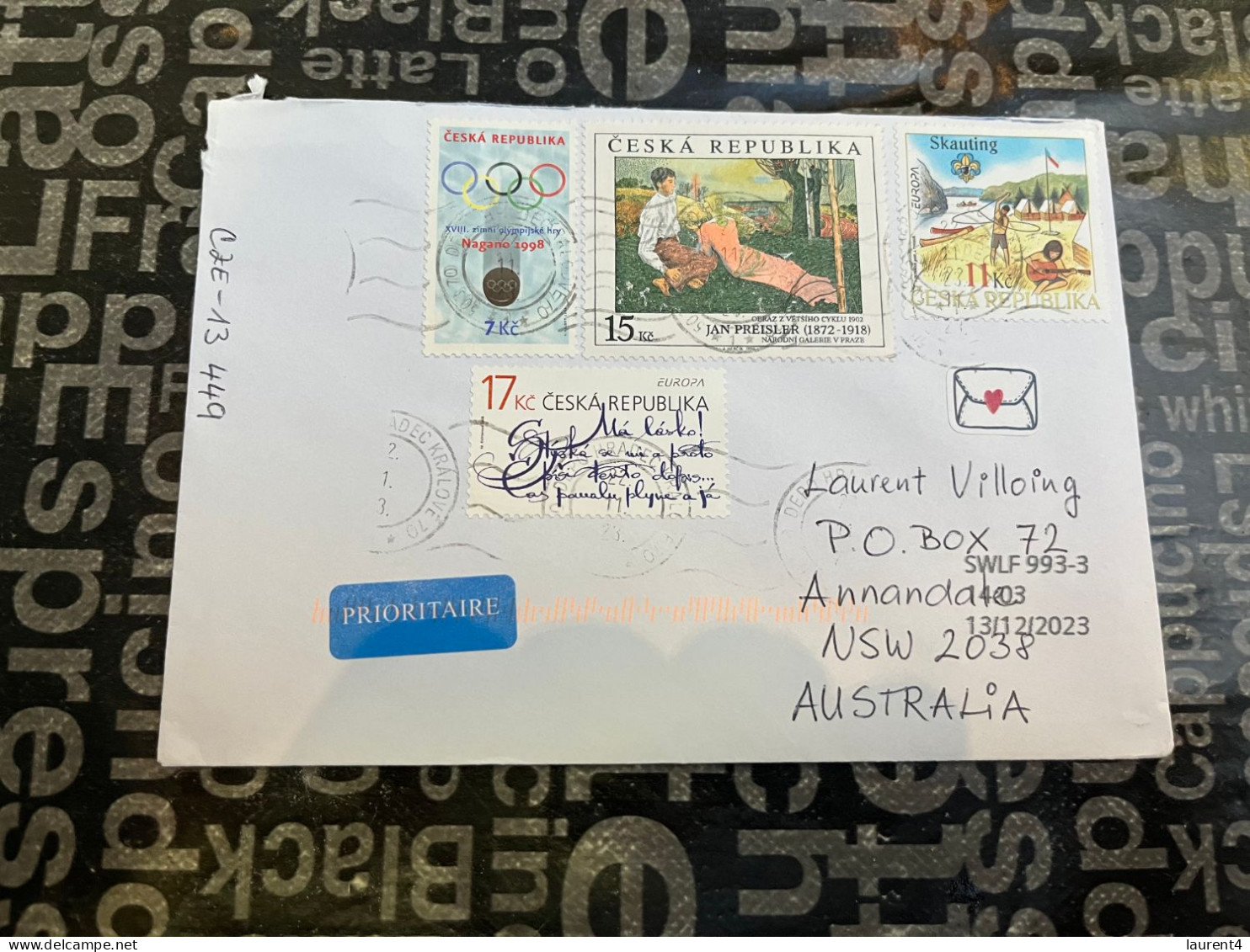 12-1-2024 (1 X 4)  3 Letters Posted From Czech Republic To Australia (2023) With Many Stamps (1 Registered) - Cartas & Documentos