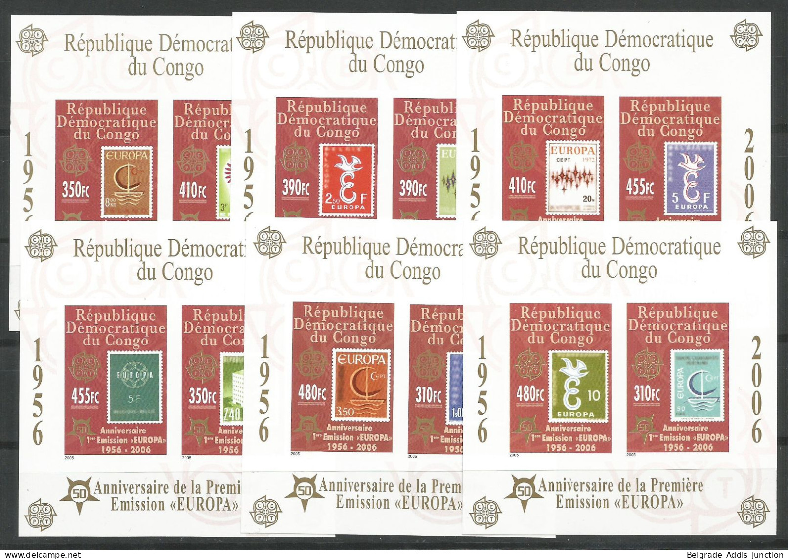 Congo Kinshasa RDC Zaire COB 350B/350G ND Les 6 Blocs Feuillets Non Dentelés MNH / ** 2005 Europa (2006) Cote: 280,00€ - Neufs