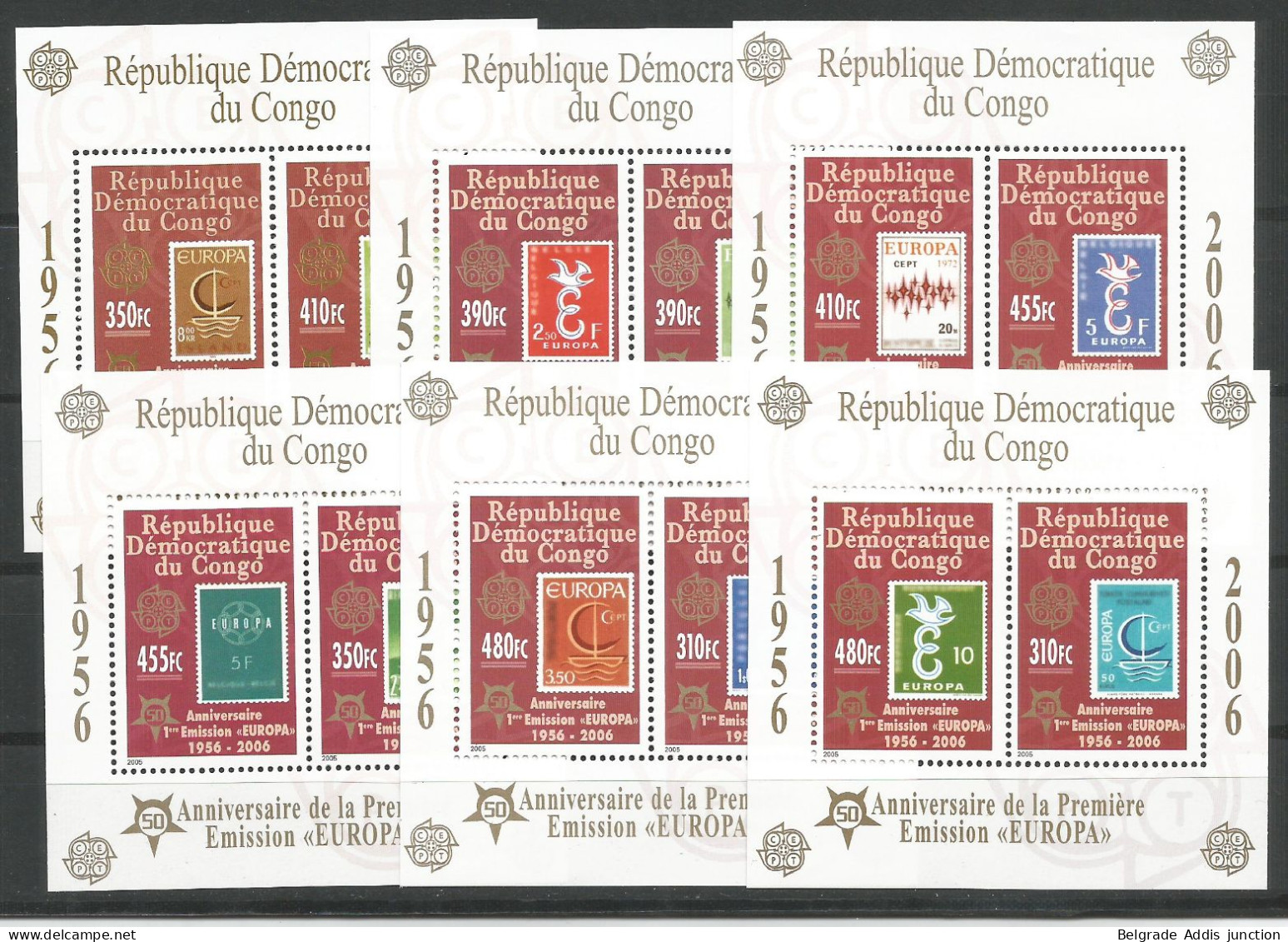 Congo Kinshasa RDC Zaire COB 350B/350G Les 6 Blocs Feuillets Dentelé MNH / ** 2005 Europa (2006) Cote: 170,00€ - 2006