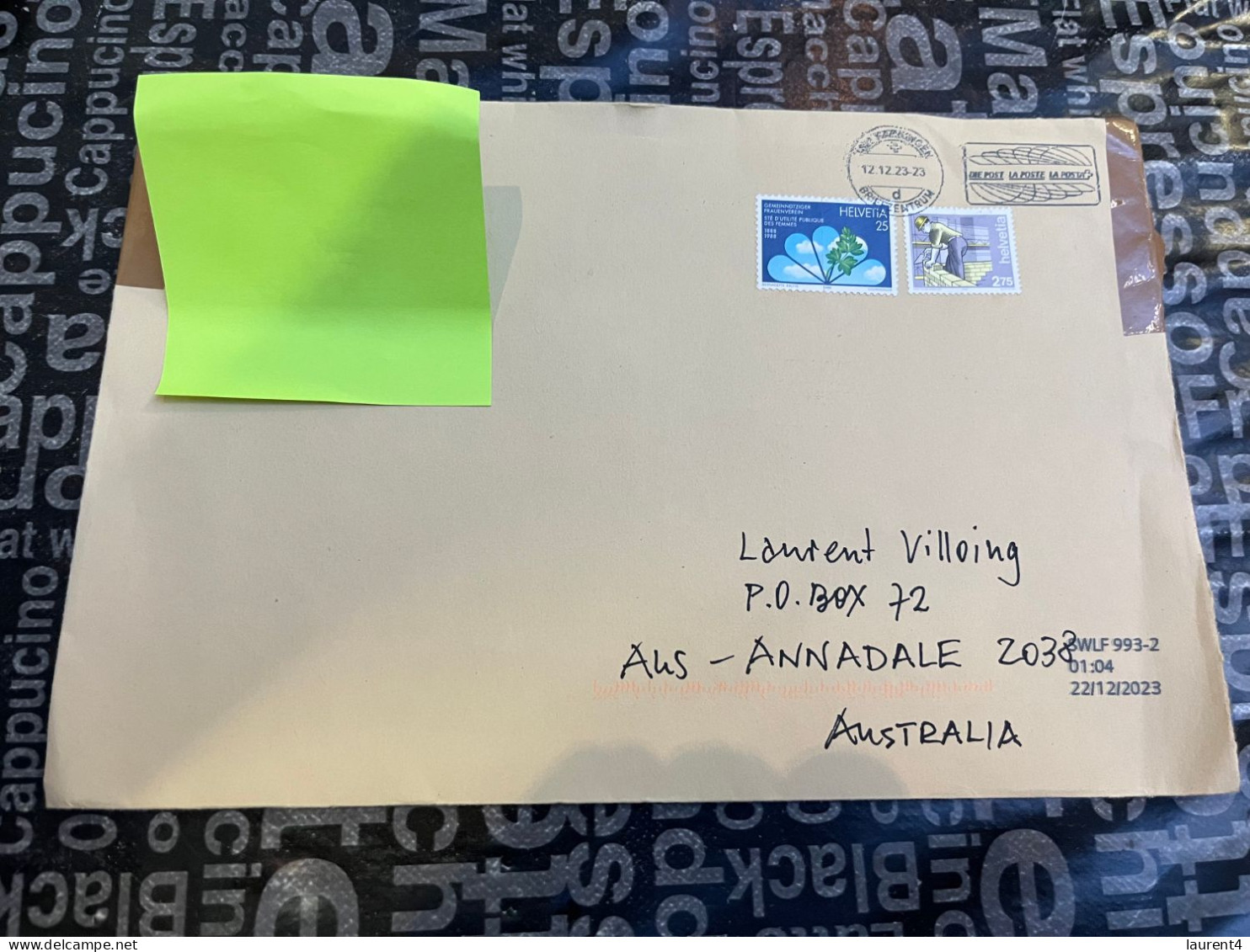 12-1-2024 (1 X 4) LARGE Letter Posted From Switzerland To Australia (2023) With 2 Stamps (25 X 17 Cm) - Cartas & Documentos