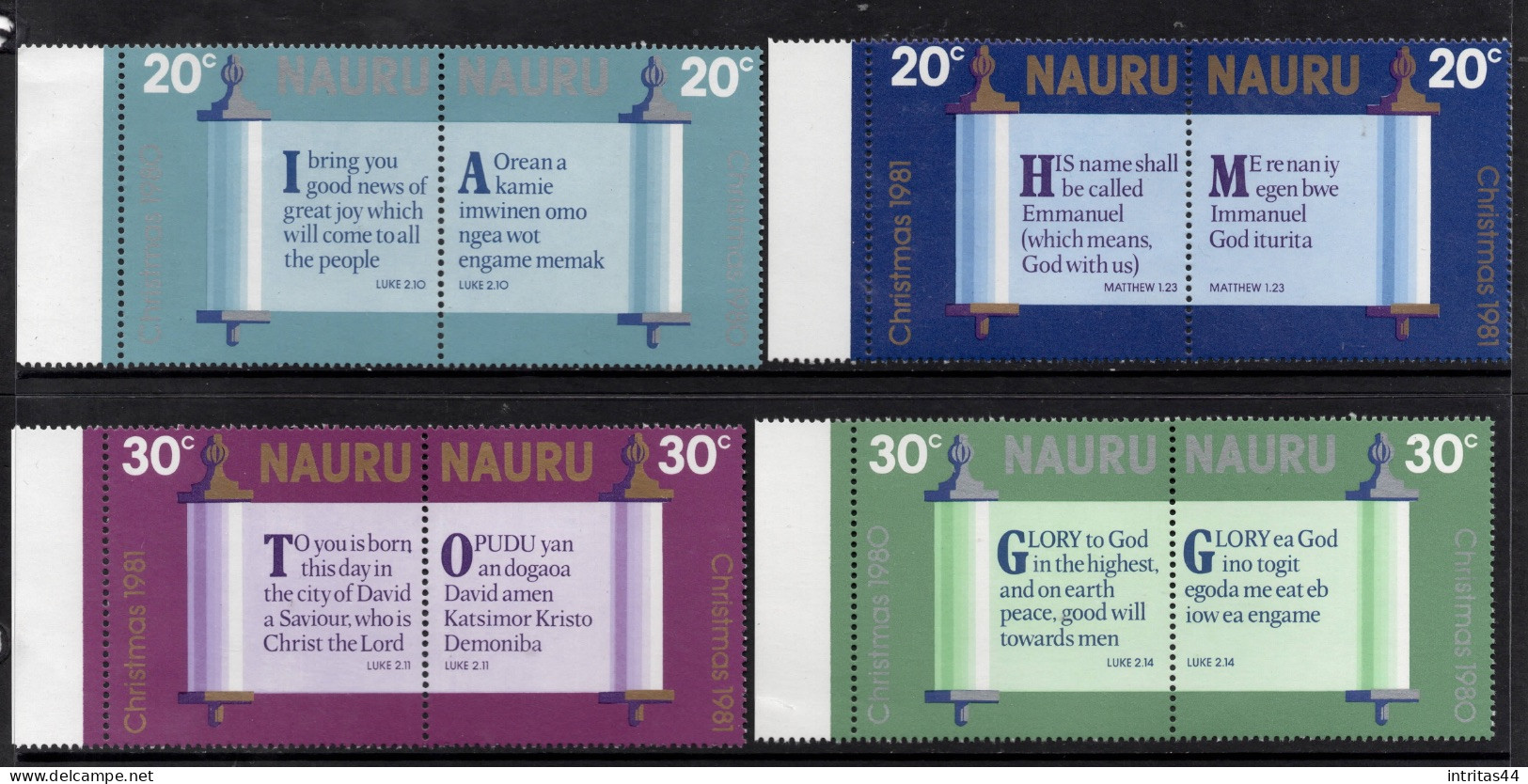 NAURU 1980 -81" CHRISTMAS " SELVEDGE  SET IN PAIRS  MNH - Nauru