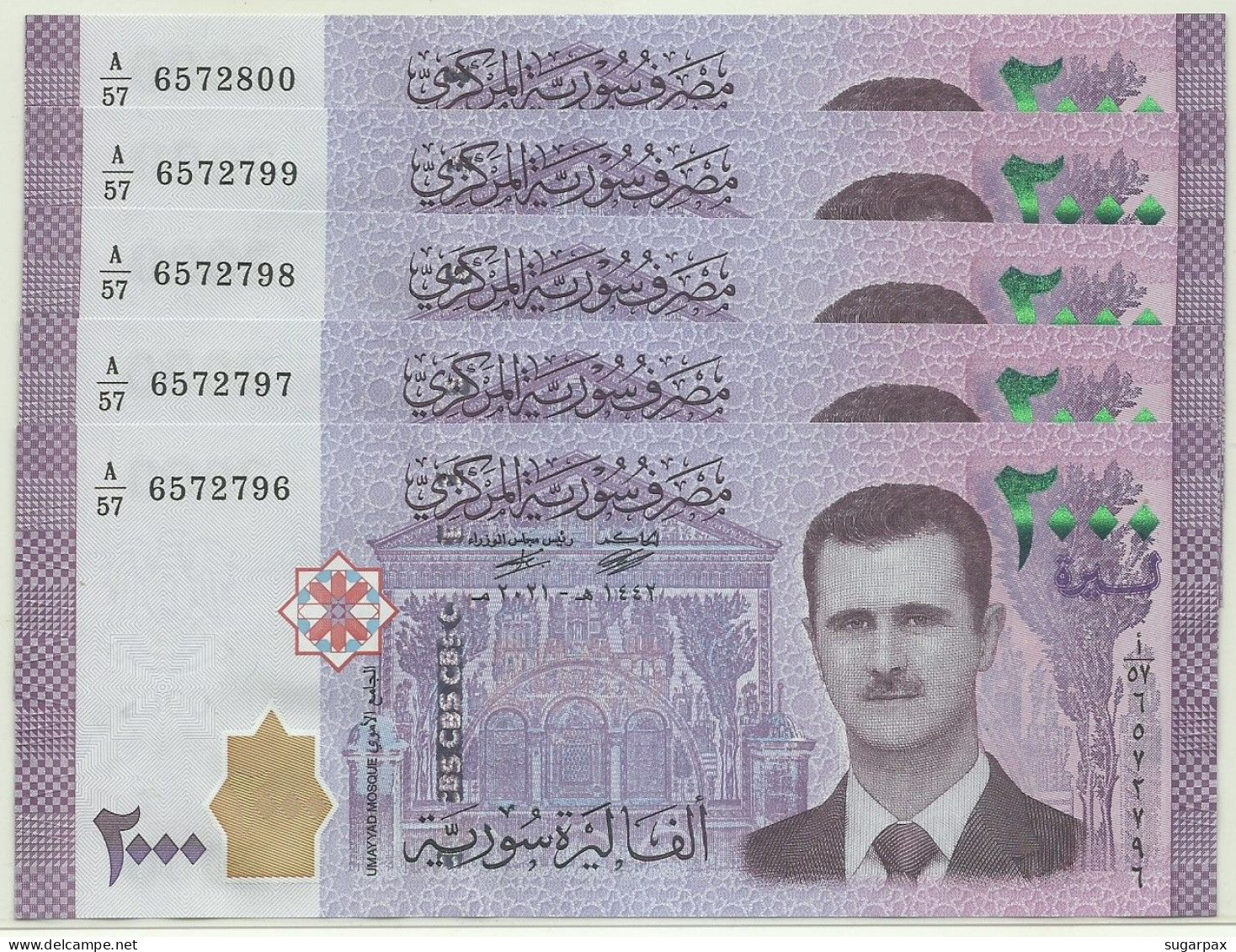 Syria - 5 X 2000 Syrian Pounds - 2021 / AH 1442 - Pick 117.NEW - Unc. - Serie A/57 - 2.000 - Syrien