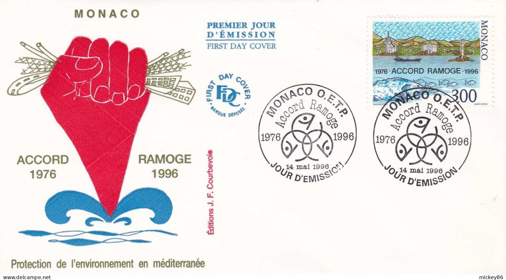 Monaco --FDC--1996 - Accord RAMOGE (protection Environnemental)...........cachet  MONACO  O.E.T.P - FDC