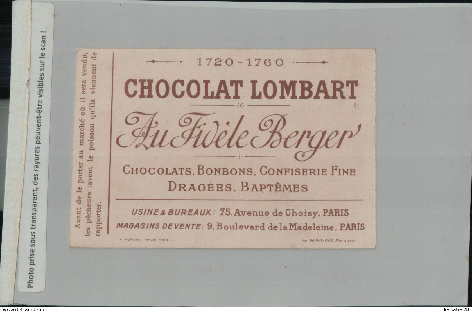 Chromo Chocolat Lombart  Le Nettoyage Du Poisson - Au Fidèle Berger  - (2024 Jan-13 Boite C) - Lombart