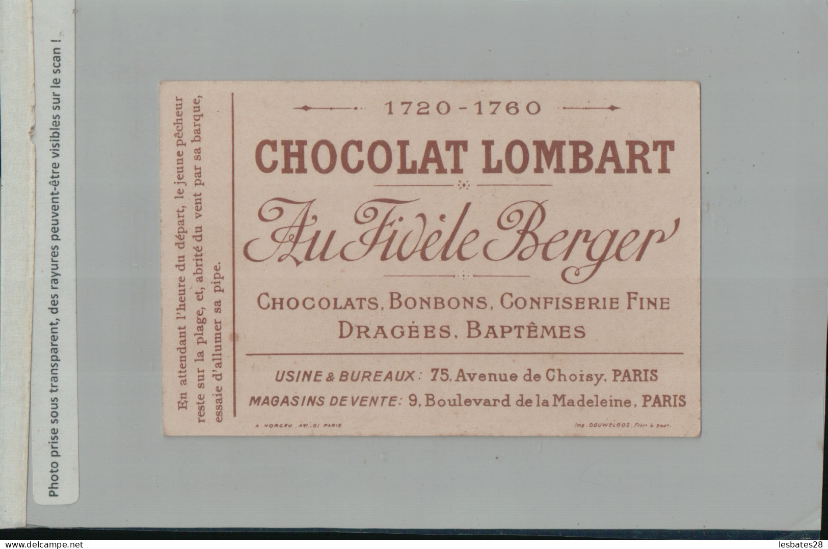 Chromo Chocolat Lombart  A L'abri Du Vent - Au Fidèle Berger  - (2024 Jan-23 Boite C) - Lombart