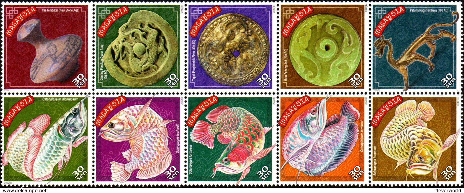 2000 Celebrate The Year Of The Dragon Zodiac Arowana Barramundi Fish Marine Life Pottery Vase Malaysia Stamp MNH #1 - Malaysia (1964-...)