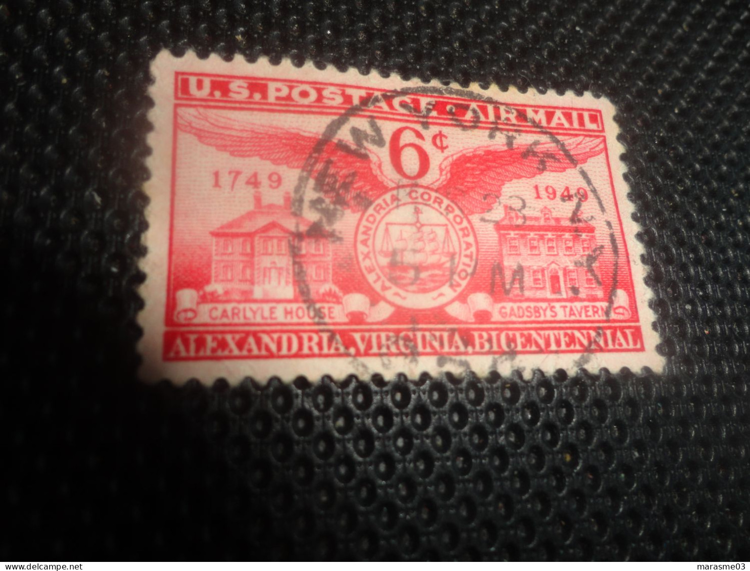 TIMBRE :  U.S. AIR MAIL  Poste Aérienne #C40 - Bicentenaire D'Alexandria, Virginie (1949) 6¢ - Gebraucht