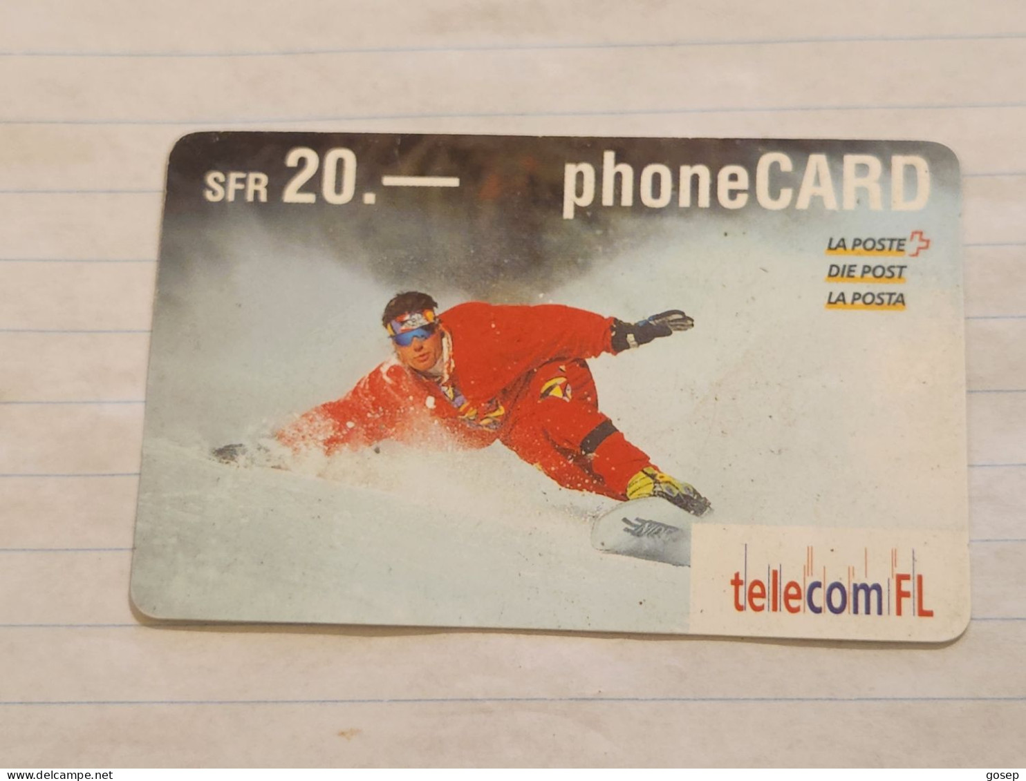 LIECHTENSTEIN-(LI-02B)-Snowboarder-(29)-(415-182-2997-9929)-(20FRANK)-tirage-105.000-used Card - Liechtenstein