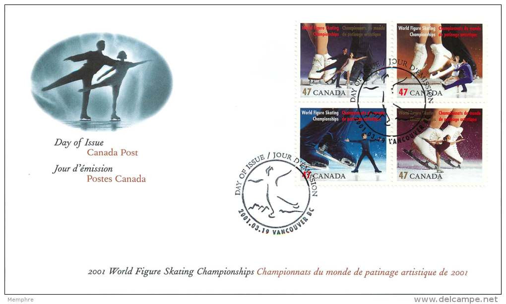 2001  World Figure Skating Championships  Sc 1896-9  Block Of 4 Different - 2001-2010