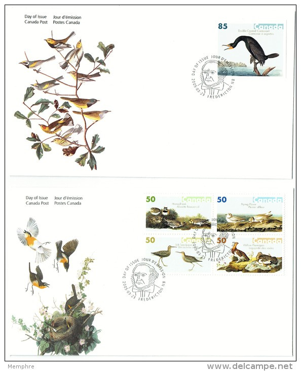 2005   James Audubon Birds  Series 3  Sc 2095-9  Block Of 4 Different And Single On 2 FDCs - 2001-2010