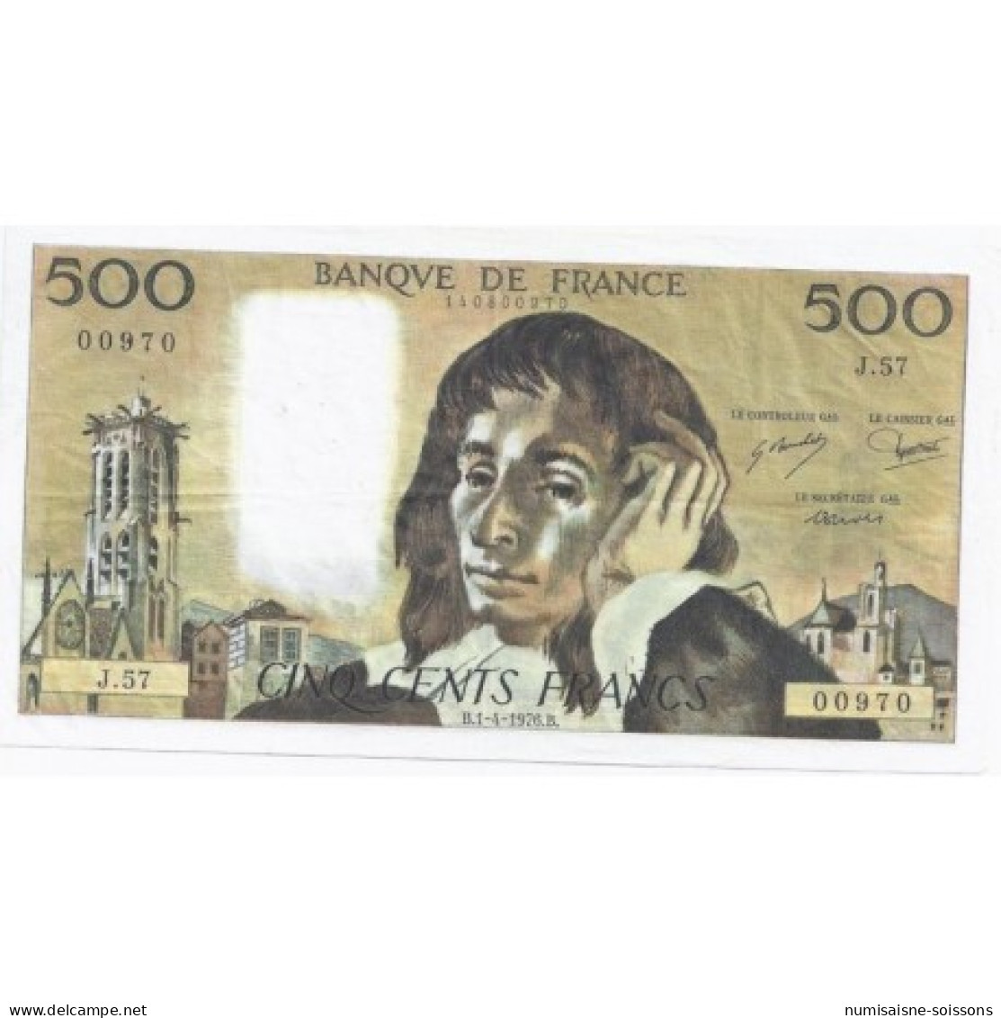 FAY 71/14 - 500 FRANCS PASCAL - 01/04/1976 - J.57 - TRES TRES BEAU + - PICK 156 - 500 F 1968-1993 ''Pascal''