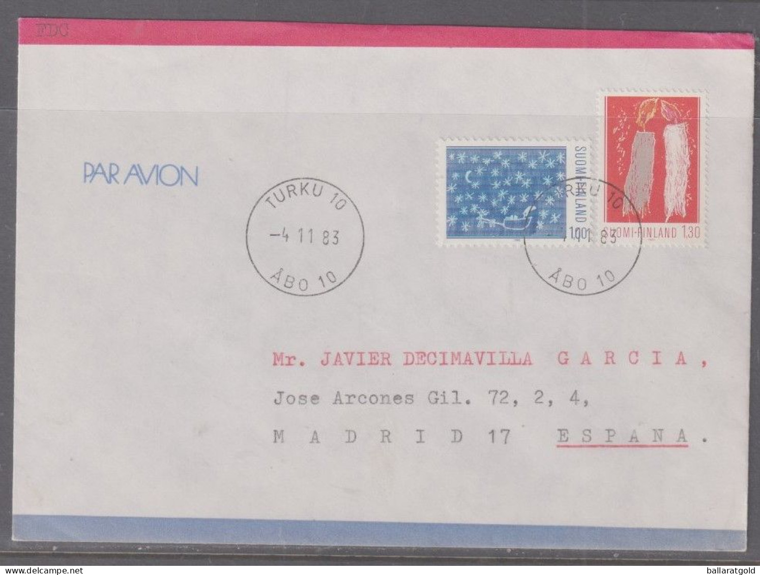 Finland 1983 Airmail Cover Turku To Madrid - Lettres & Documents