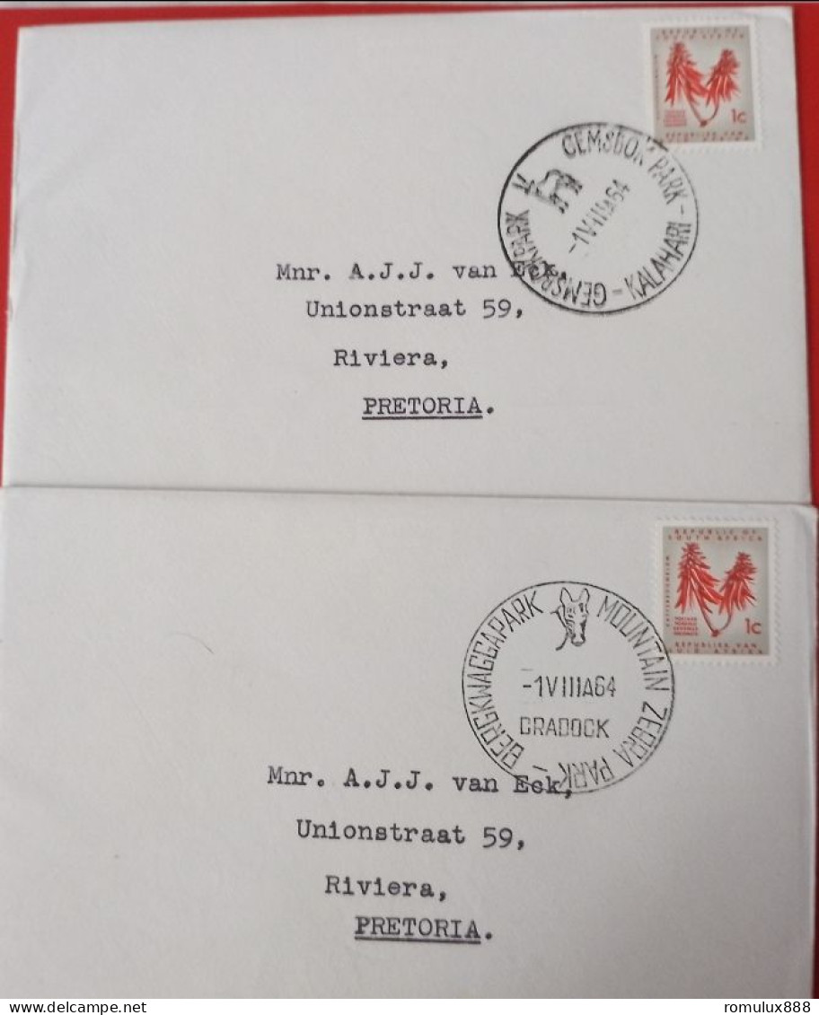 2 COVERS WITH NATIONAL PARKS CANCELS-GEMSBOK PARK AND MOUNTAIN ZEBRA PARK NOT OFTEN SEEN - Lettres & Documents