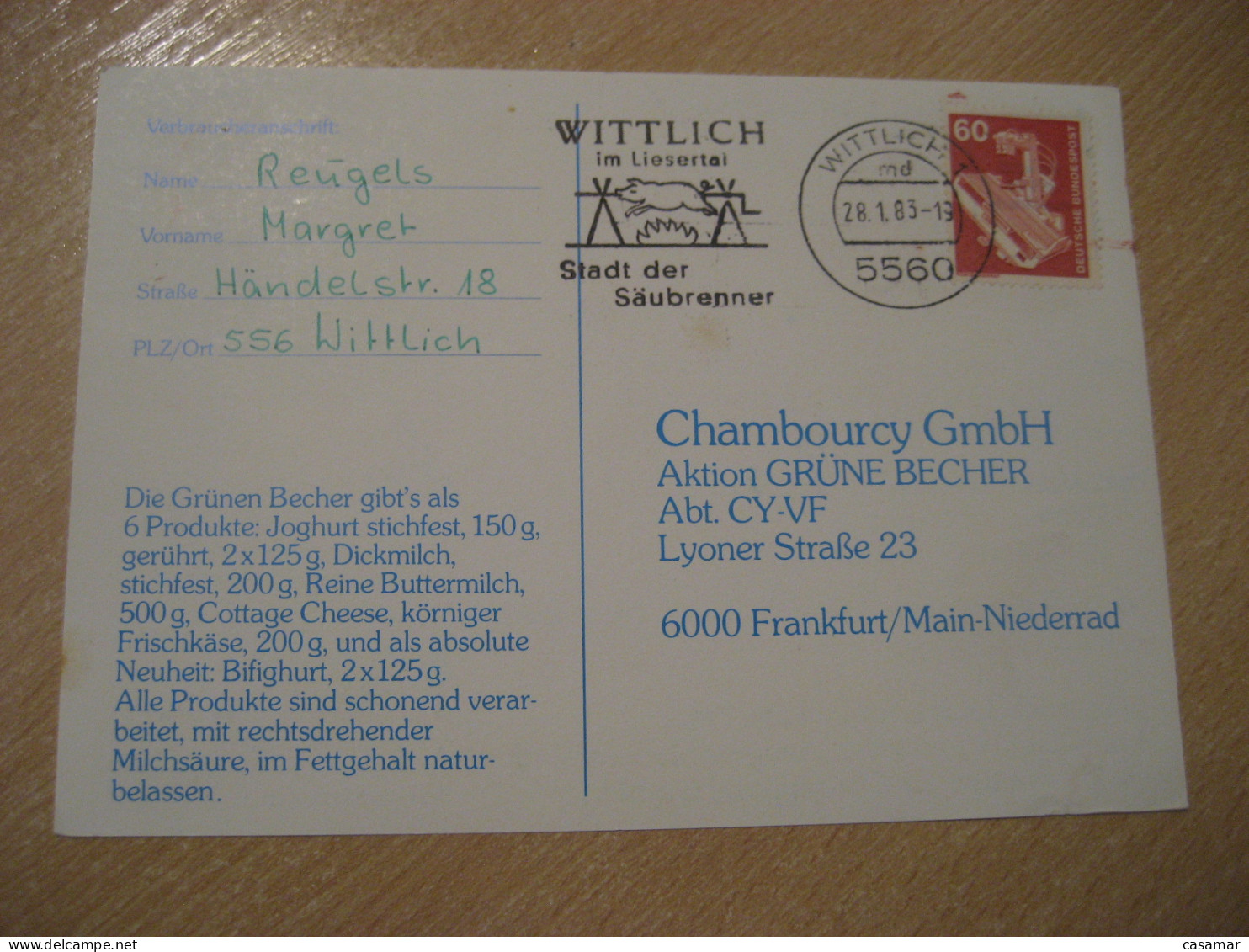 WITTLICH Liesertal 1983 Pig Pigs Porc Cochon Farm Cancel Card GERMANY - Ferme