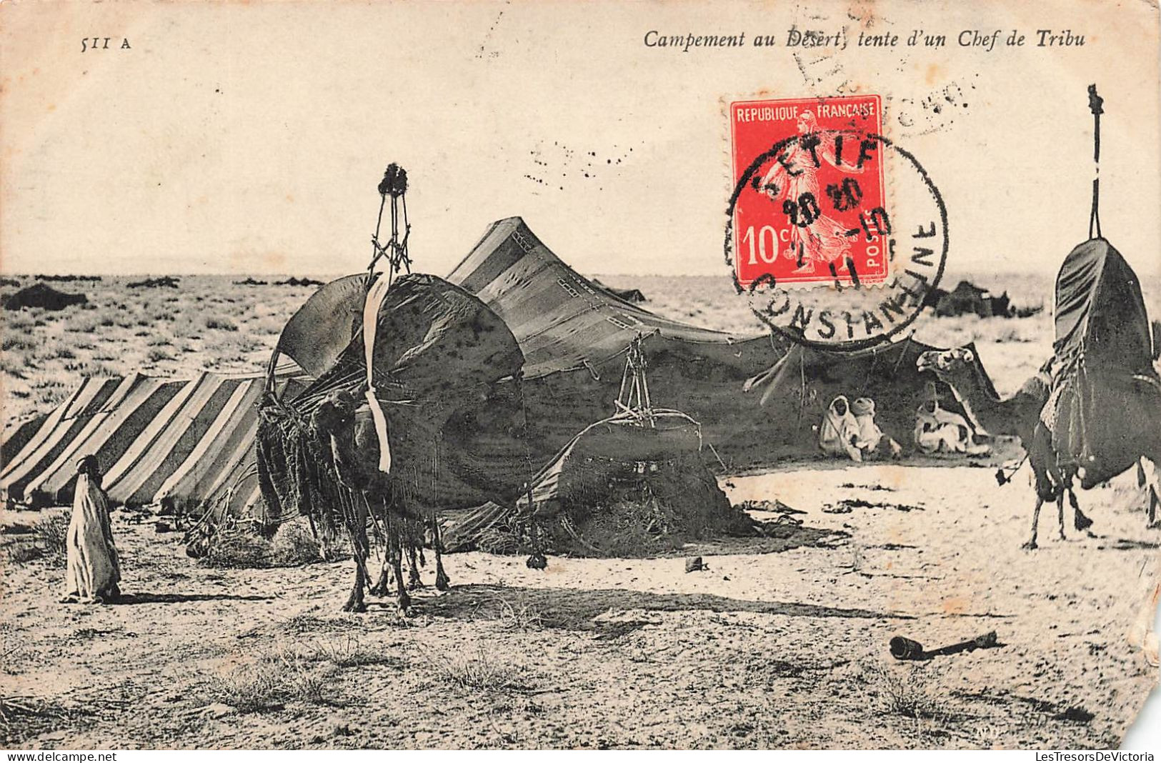 AFRIQUE - Désert - Campement Au Désert, Tente D'un Chef De Tribu - Chameaux - Carte Postale Ancienne - Non Classés