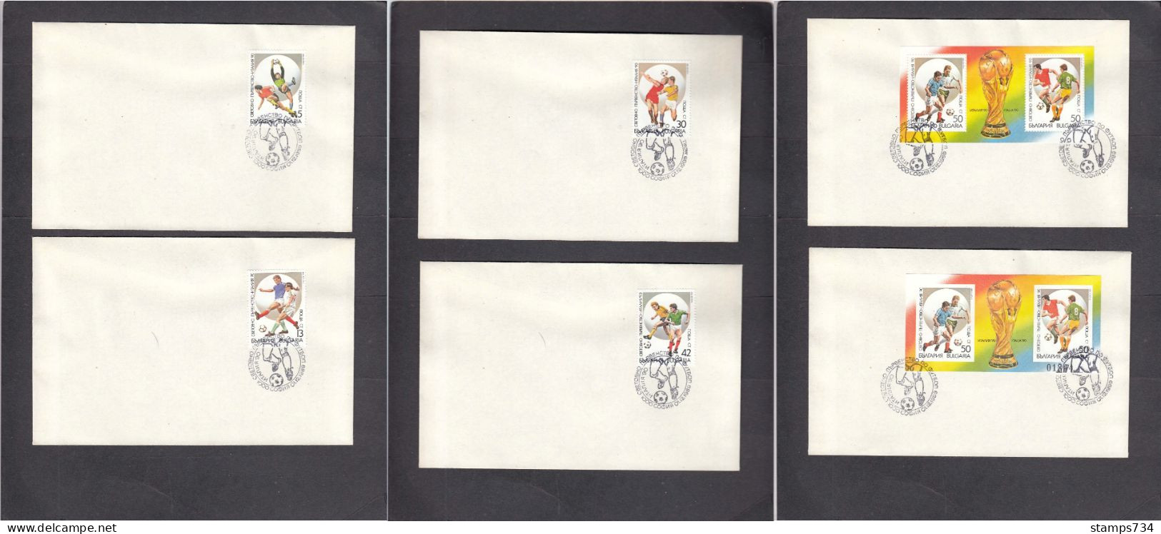 Bulgaria 1989 - Football World Cup 1990, Italy, Mi-Nr. 3795/98 + Bl. 208A+Bl.208B, 6 FDC - FDC