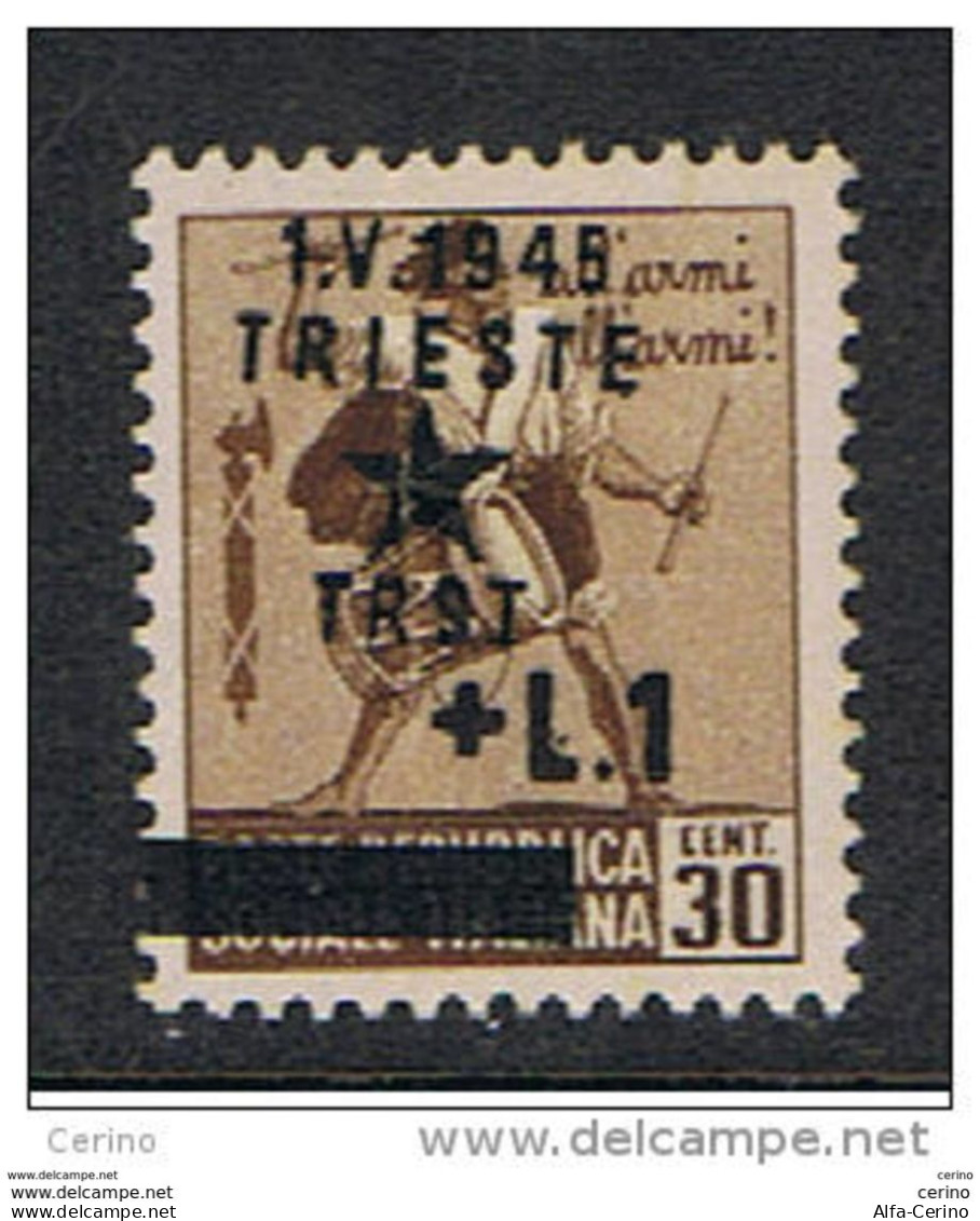 OCCUP. JUGOSLAVA  TRIESTE:  1945  TAMBURINO  SOPRAST. -  £. 1/30 C. BRUNO  N. -  CORONA  CAPOVOLTA  -  SASS. 12  -  SPL. - Yugoslavian Occ.: Trieste