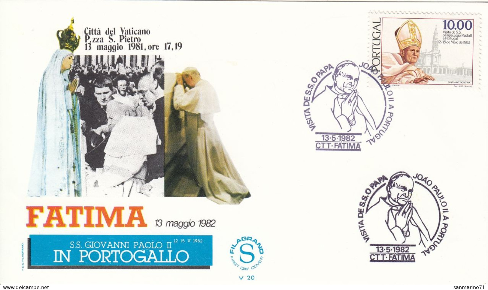 PORTUGAL Cover 2-121,popes Travel 1982 - Lettres & Documents