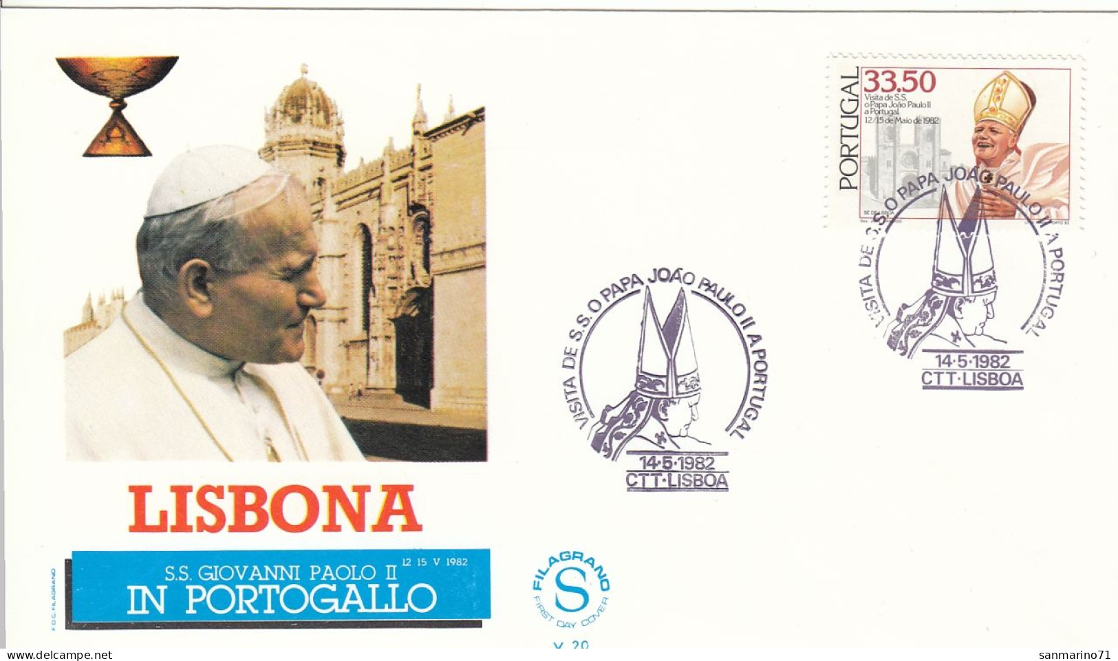 PORTUGAL Cover 2-123,popes Travel 1982 - Briefe U. Dokumente