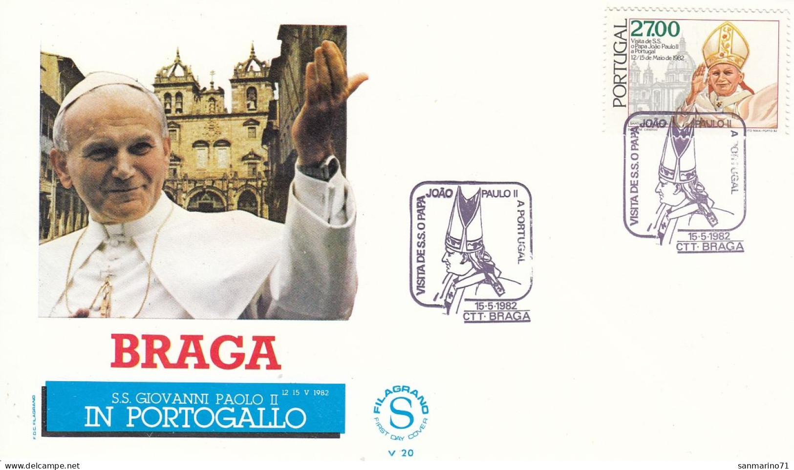 PORTUGAL Cover 2-124,popes Travel 1982 - Briefe U. Dokumente