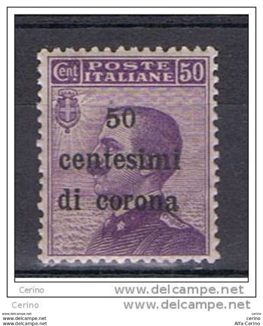 TRENTO  &  TRIESTE:  1919  SOPRASTAMPATO  -  50 C./50 C. VIOLETTO  N. -  CENTRATURA  PERFETTA  -  SASS. 9 - Trento & Trieste