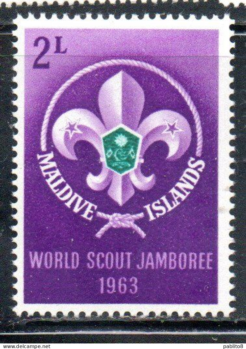 MALDIVES ISLANDS ISOLE MALDIVE BRITISH PROTECTORATE 1963 BOY SCOUT JAMBOREE SCOUTISM EMBLEM 2L  MNH - Malediven (...-1965)