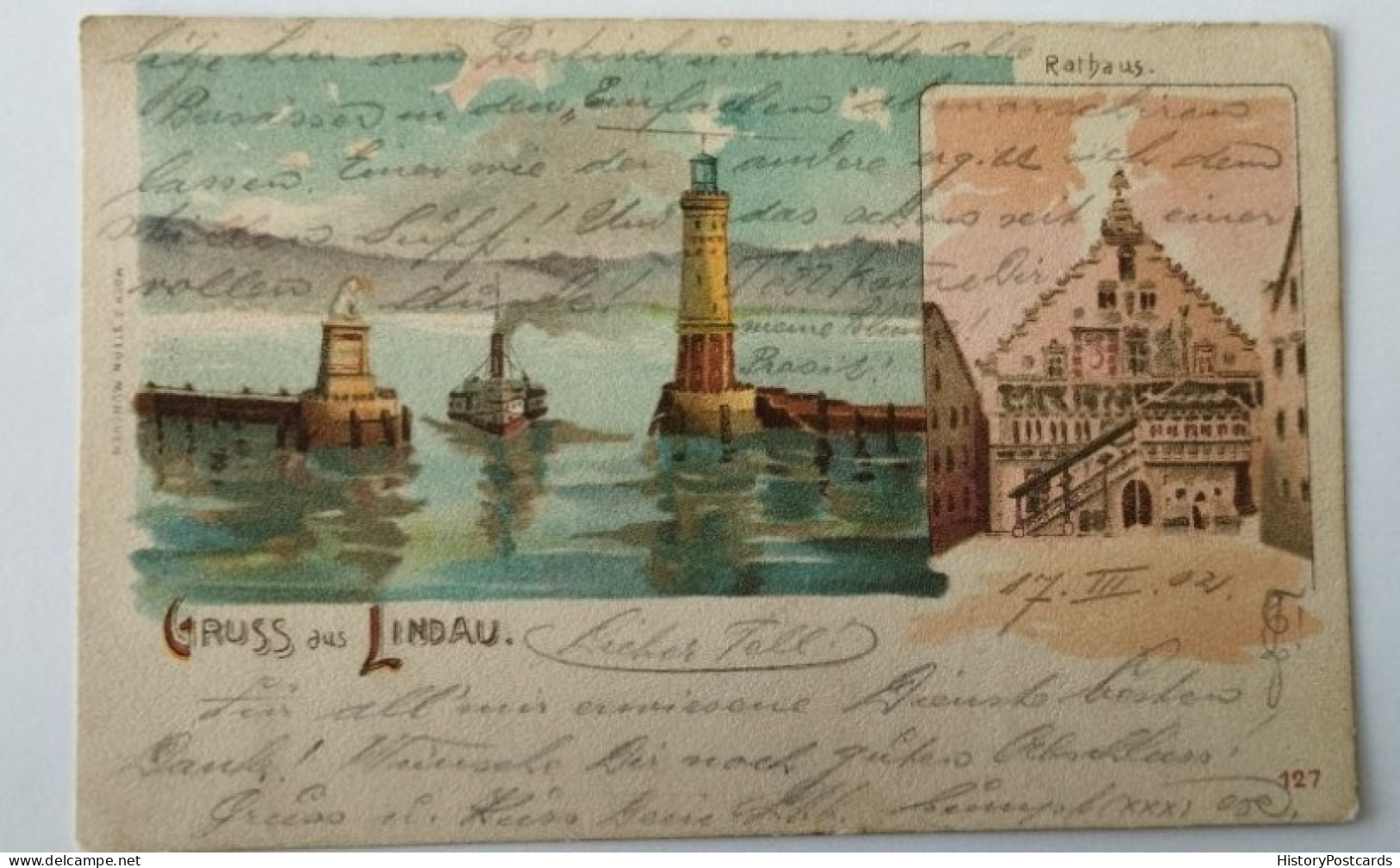 Lindau Am Bodensee, Lithographie, , Hafen, Rathaus, 1902 - Lindau A. Bodensee