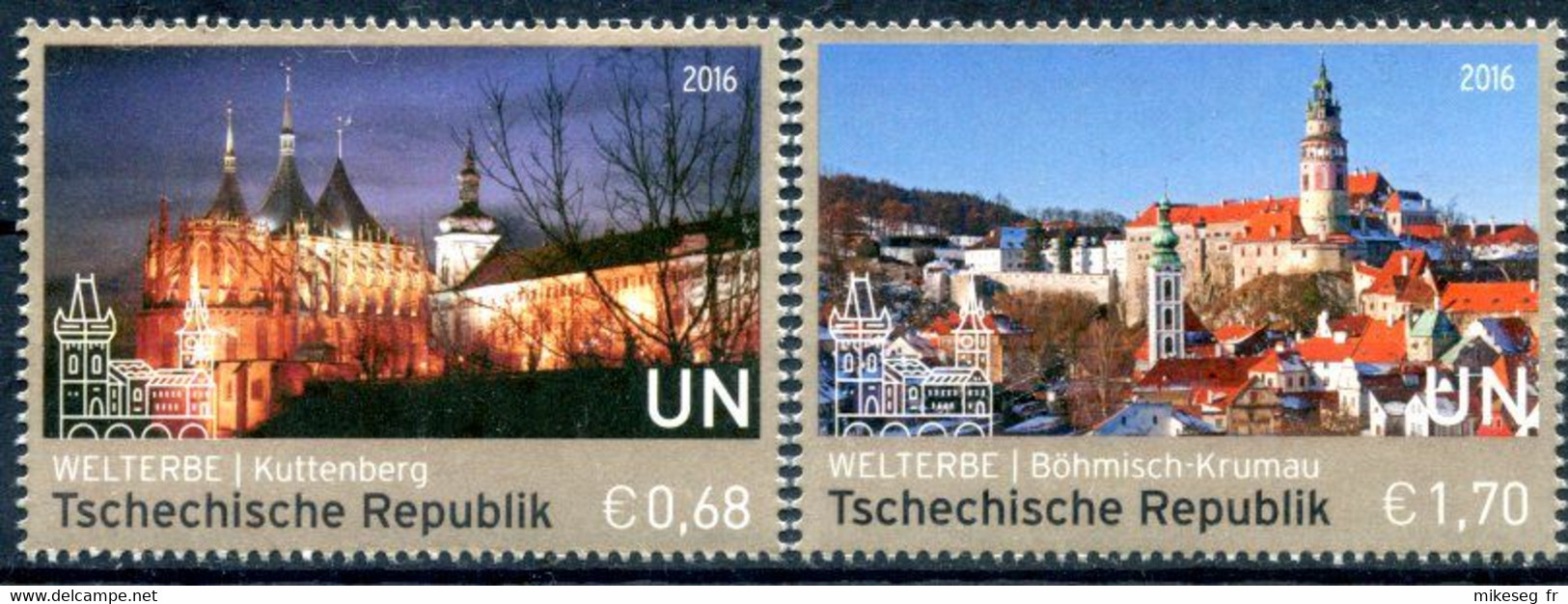 ONU Vienne 2016 - UNESCO - Patrimoine Mondial République Tchèque - 2 Timbres Détachés De Feuille ** MNH PF - Nuovi