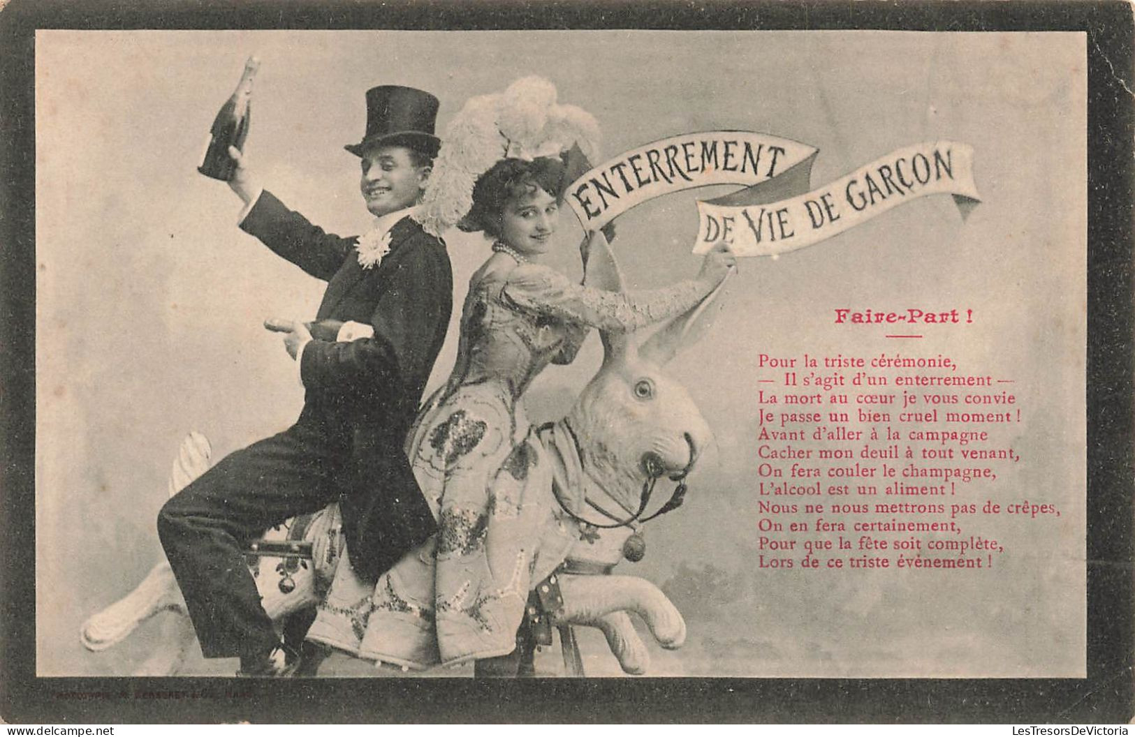 COUPLES - Enterrement De Vie De Garçon - Faire-part - Carte Postale Ancienne - Paare