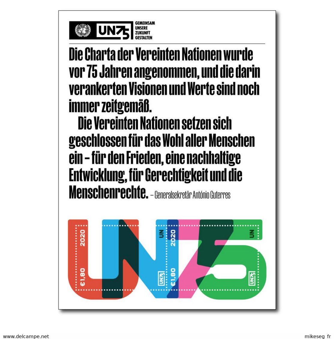 ONU Vienne 2020 - Feuillet UN75 Anniversaire ONU ** - Blocchi & Foglietti