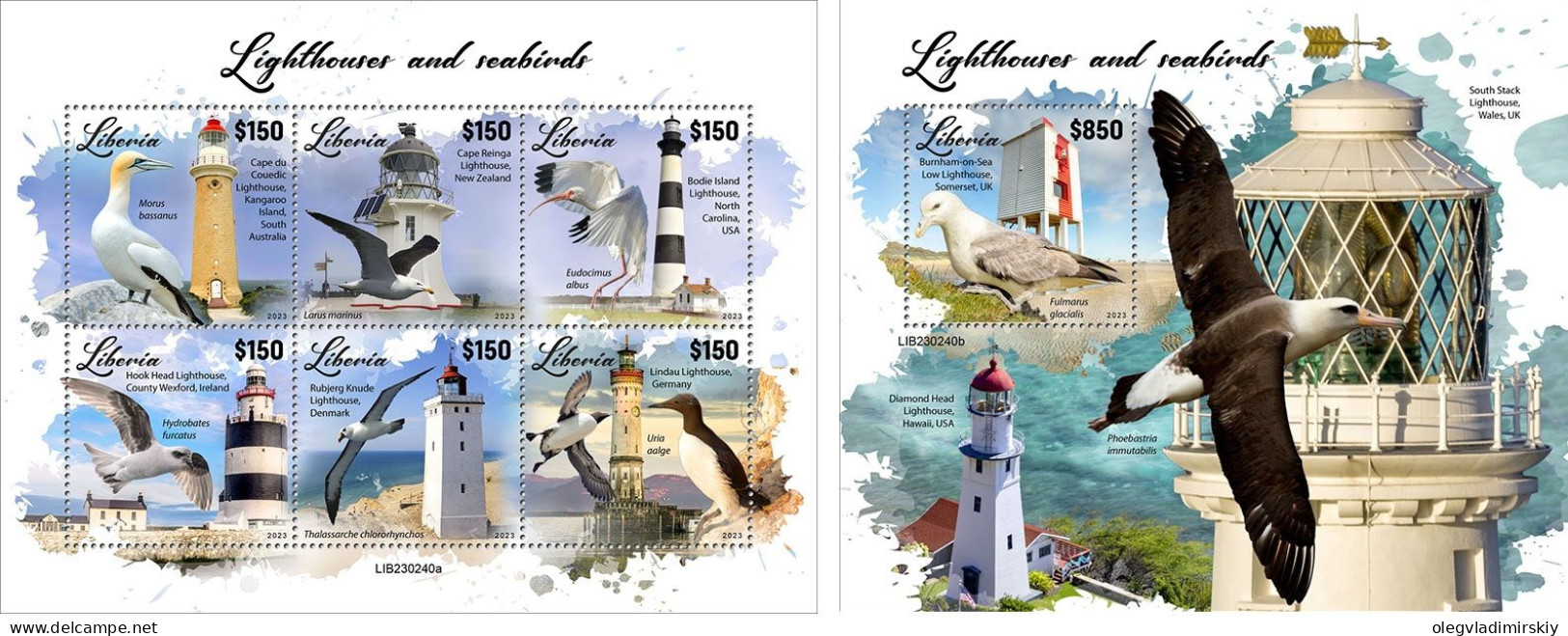 Liberia 2023 Lighthouses Of The World And Seabirds Set Of 2 Block's MNH - Seagulls