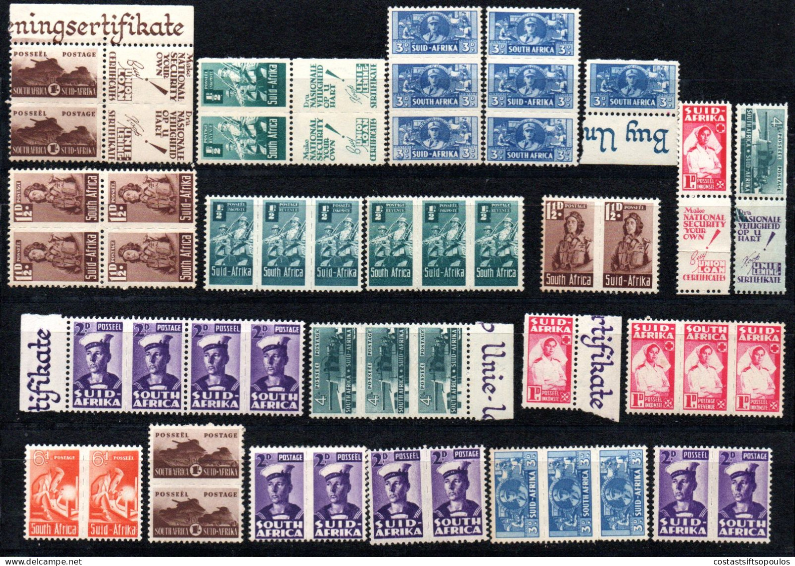 2328 SOUTH AFRICA 1942 1944 WAR EFFORT SG. 97-104 MNH BNSTAMPS LOT (2 PAPER ON LABELS) SEE GUM COLOURS - Nuovi