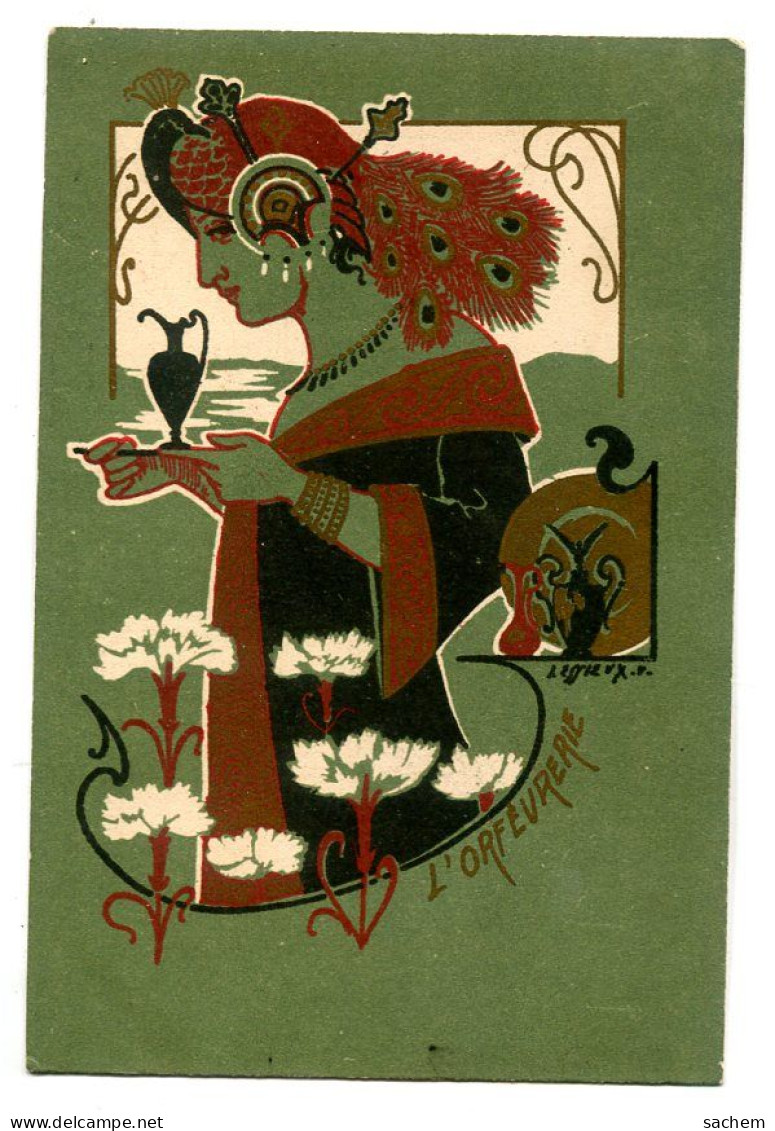 ILLUSTRATEUR LESSIEUX Art Nouveau L' Orfèvrerie  Jeune Femme Bijoux Fleurs Iris 1900  D01 2024 - Lessieux