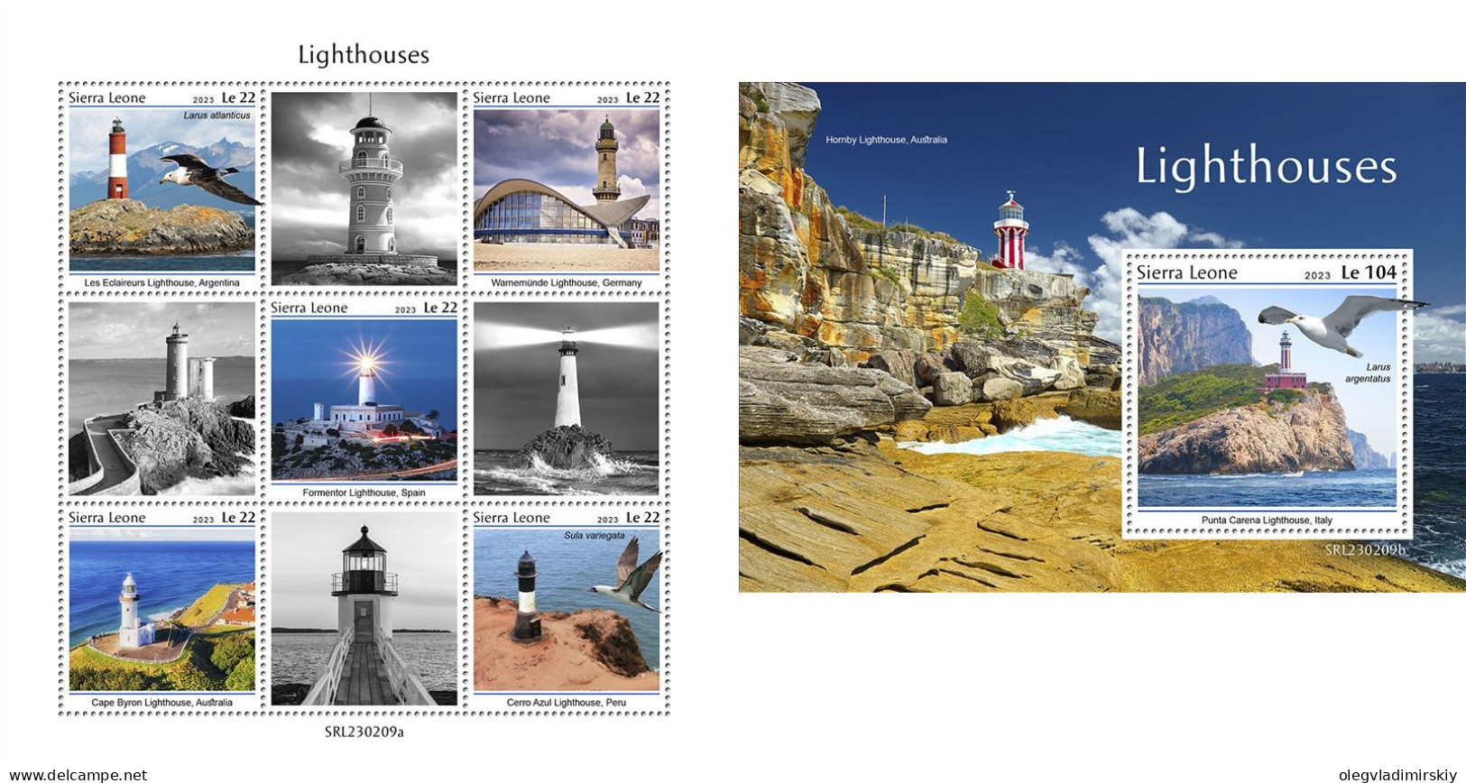 Sierra Leone 2023 Lighthouses Of The World And Seagulls Set Of 2 Block's MNH - Möwen