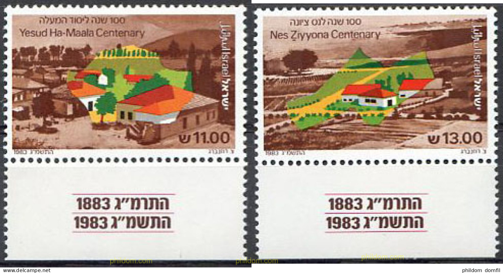 328306 MNH ISRAEL 1983 CENTENARIO DE LAS COLONIAS DE YESUD HA-MAALA Y NES ZIYYONA - Ongebruikt (zonder Tabs)