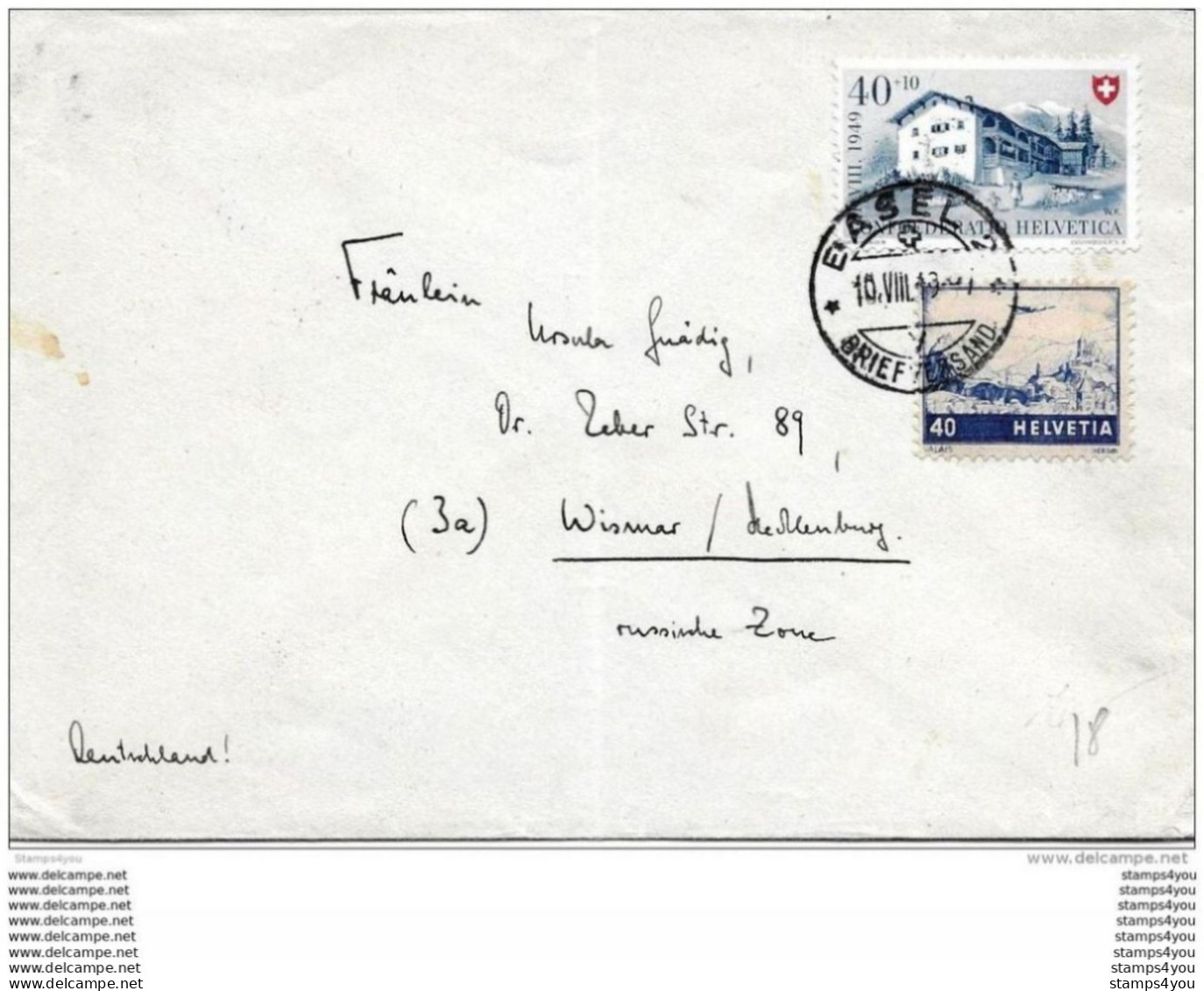33-59 - Enveloppe Avec Timbre Po Patria Et Timbre Aviation Cachet à Date Basel 1949 - Attention Léger Pli Vertical - Lettres & Documents