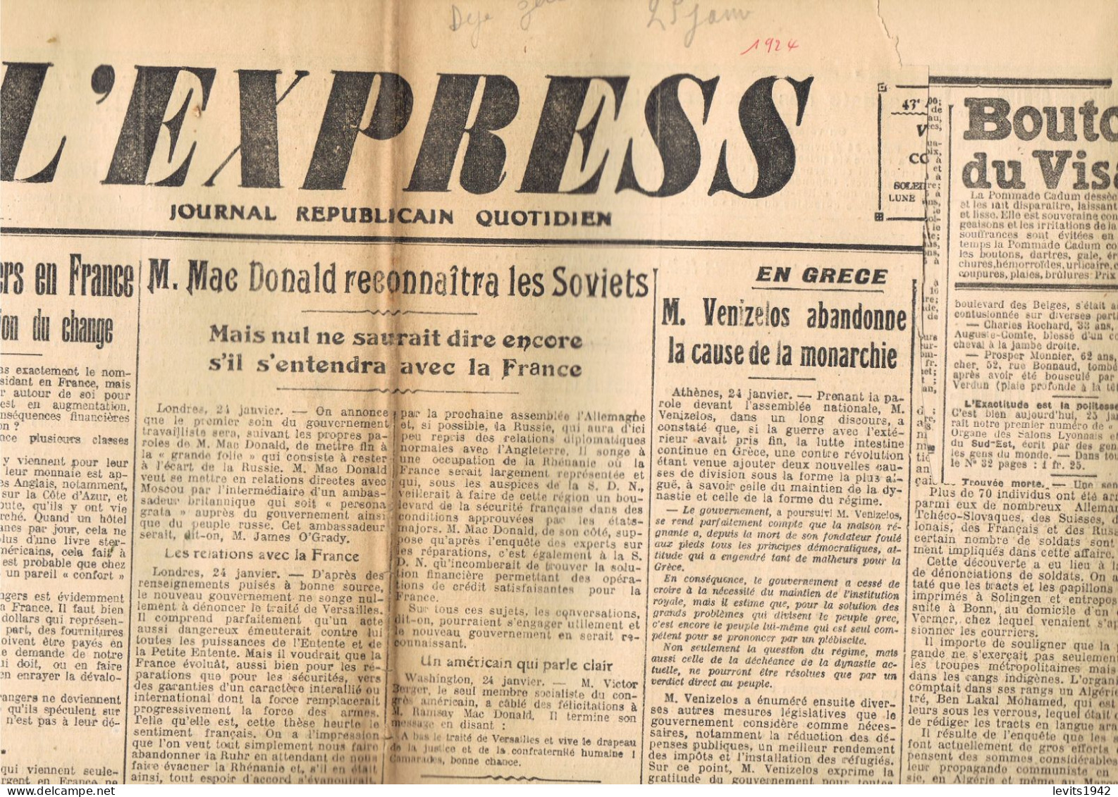 JEUX OLYMPIQUES 1924  - CHAMONIX - LOT DE 11 JOURNAUX - L'EXPRESS DU 27 JANVIER AU 06 FEVRIER 1924 - - Autres & Non Classés