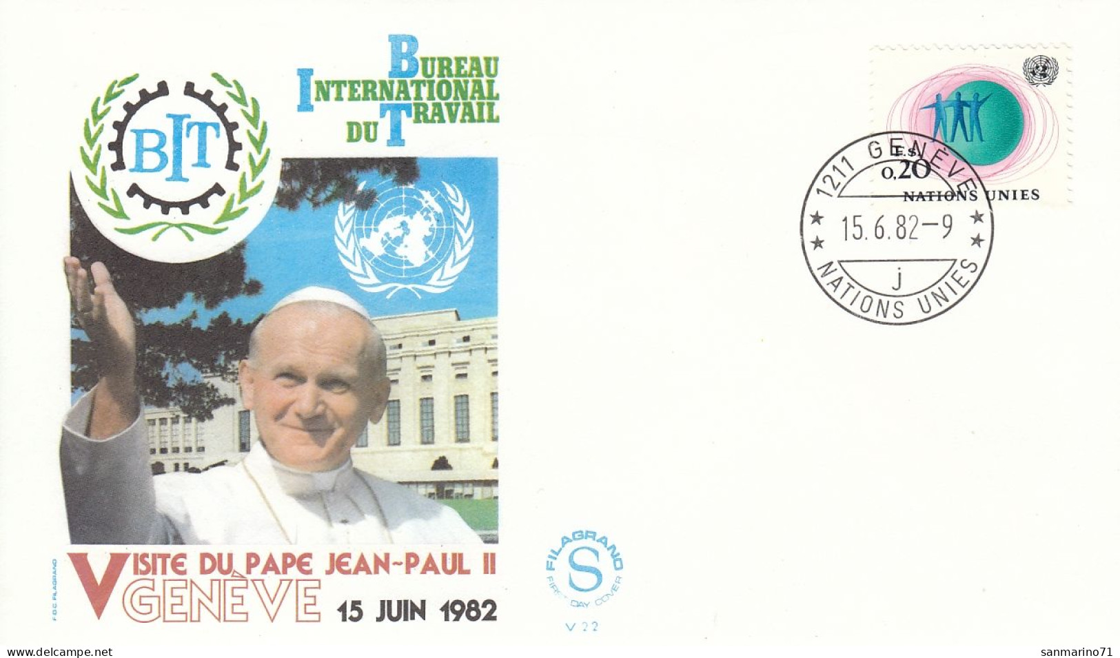 UNITED NATIONS Geneva Cover 2-141,popes Travel 1982 - Lettres & Documents