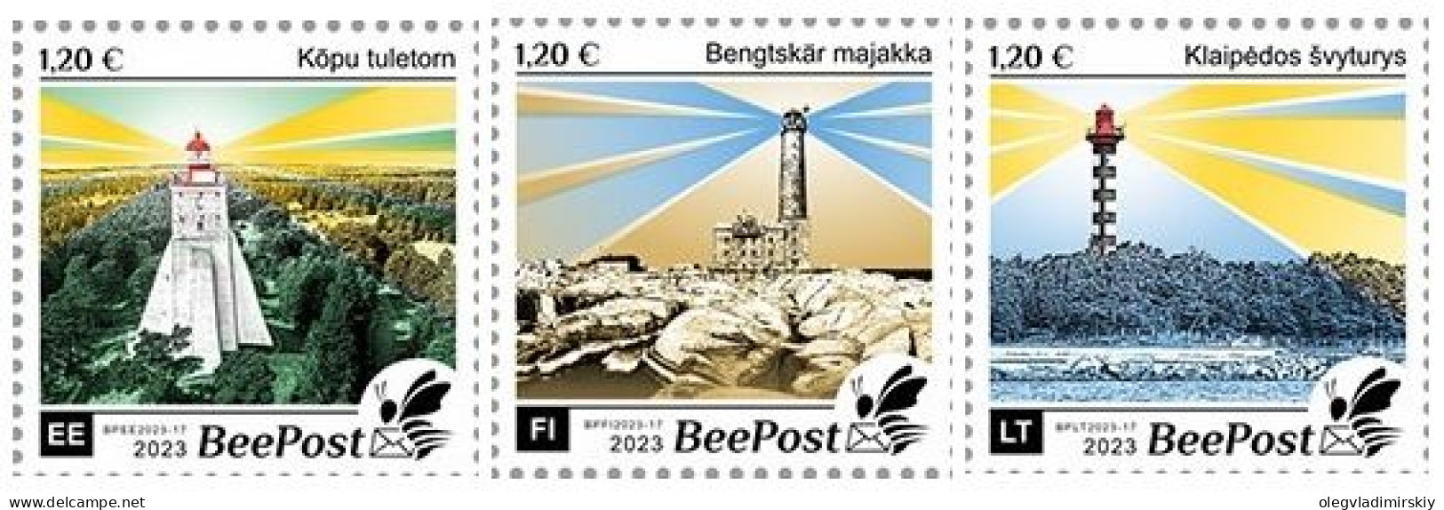 Finland Estonia Lithuania 2023 Famous Lighthouses Of The Baltic Beepost Definitives Set Of 3 Stamps MNH - Neufs