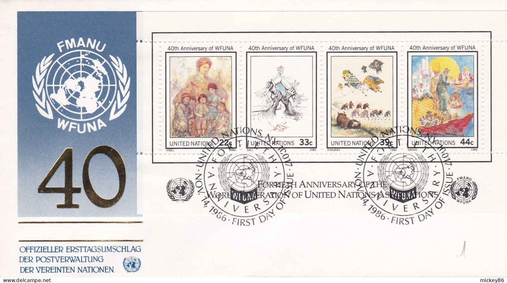 ONU--1986--40° Anniversaire Of WFUNA --Bande De 4 Valeurs...cachet  NEW YORK   14 Nov 1986 - UNO