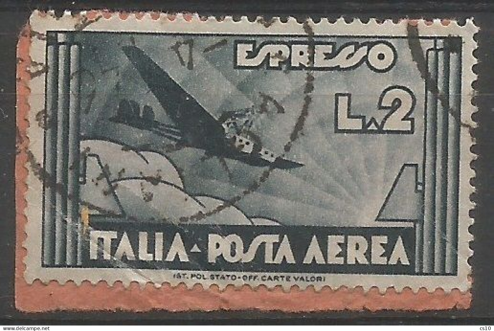 Regno 1934 Aero Espresso #73 Lire 2 Su Frammento USATO IL 4GEN1946 - Afgestempeld