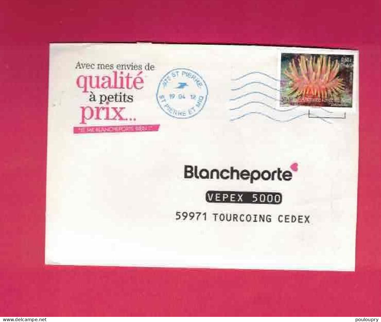 Lettre De 2012 Pour La France - YT N° 1037 - Faune Marine - Anémone Rouge Du Nord - Briefe U. Dokumente