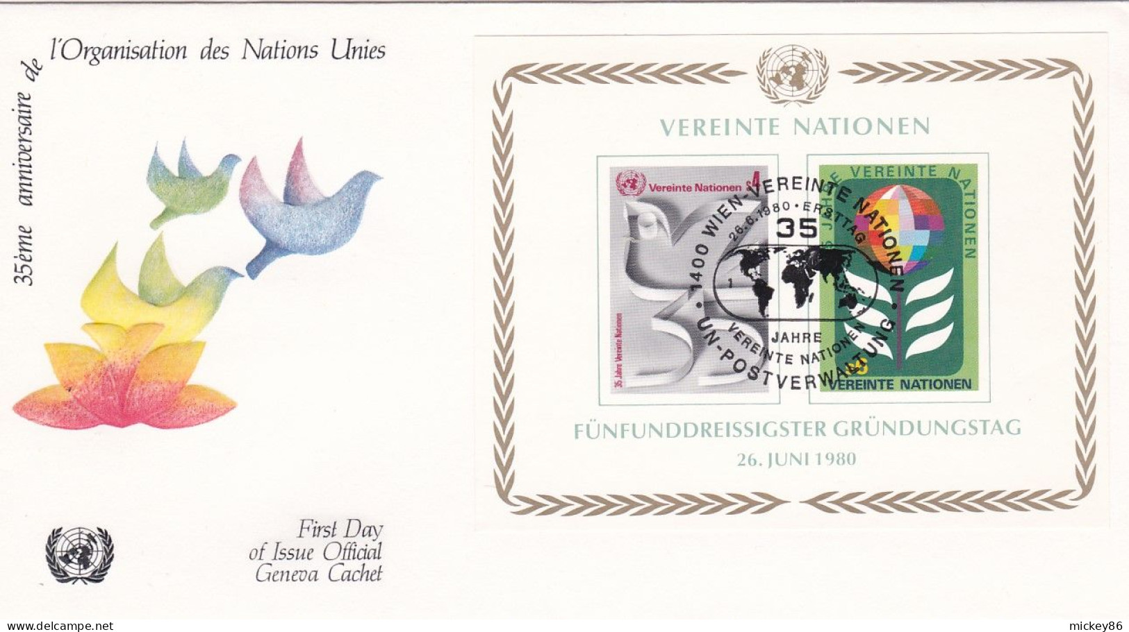 ONU --1980-- 35° Anniversaire Des Nations Unies (colombes)  --cachet  1400 Wien (Autriche) - UNO